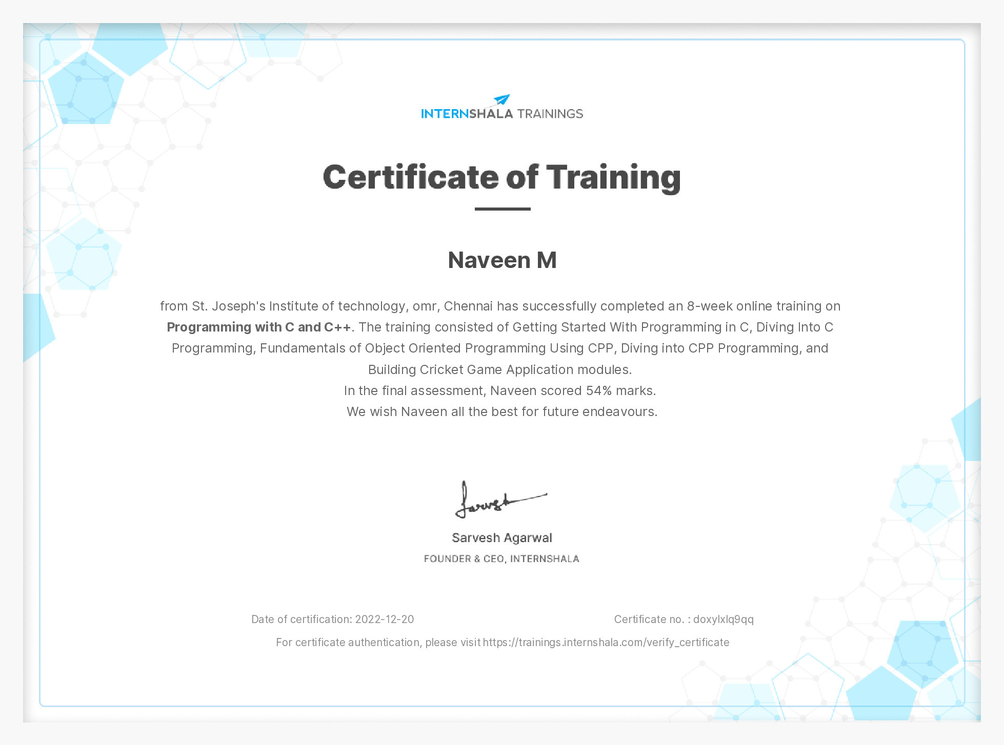 Certificate of completion