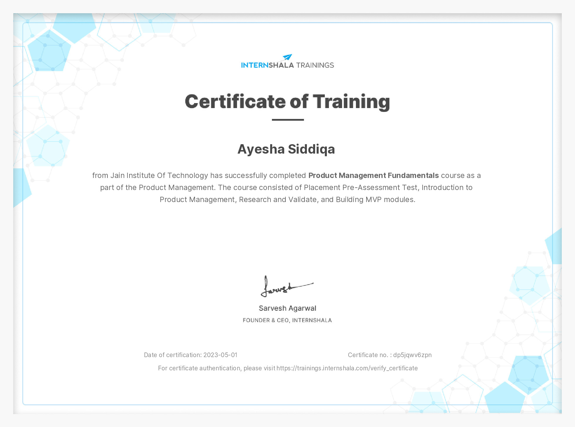 Certificate of completion