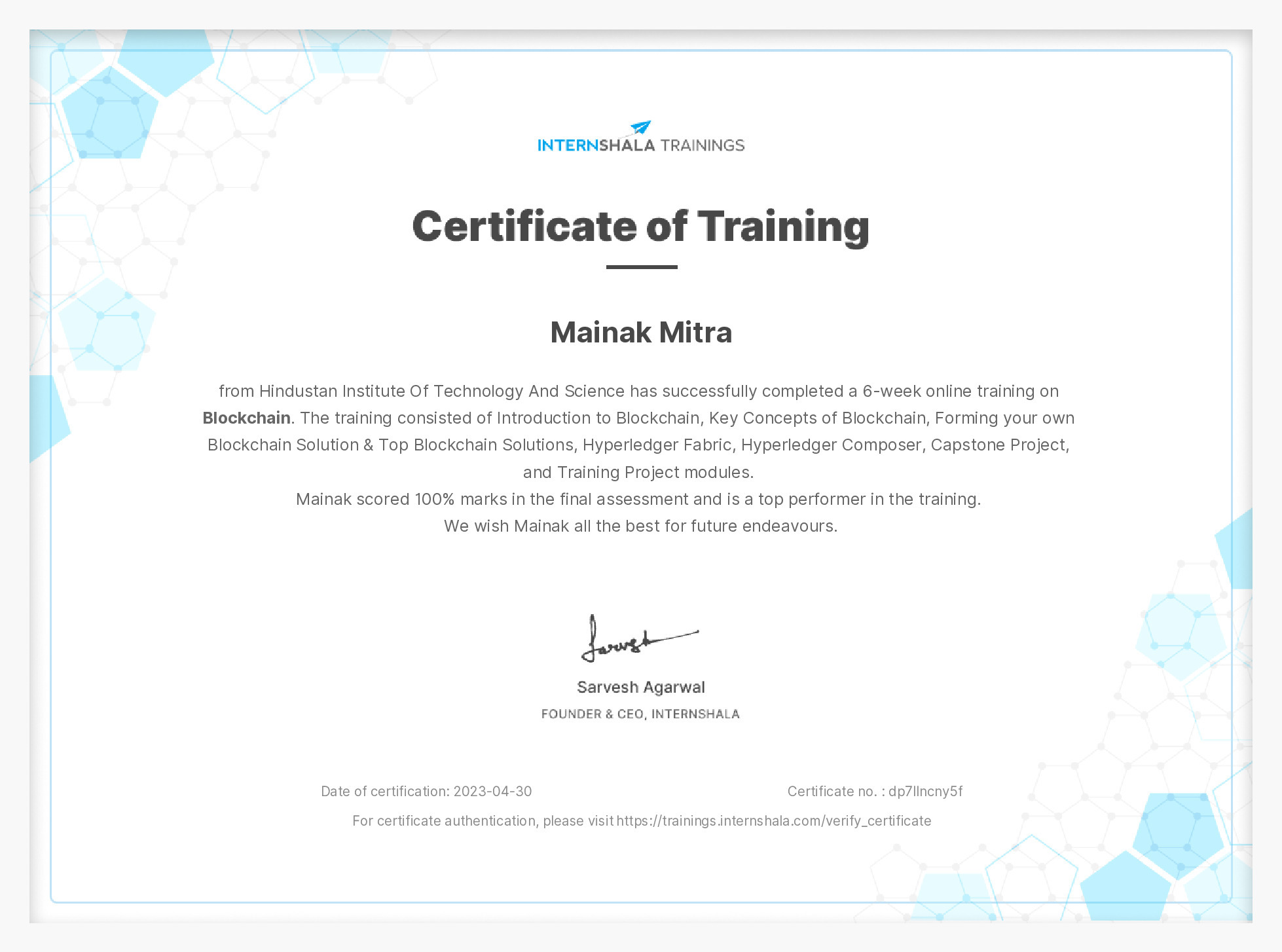 Certificate of completion