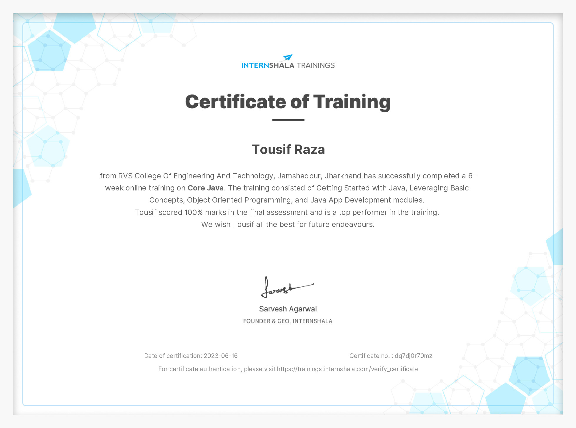 Certificate of completion