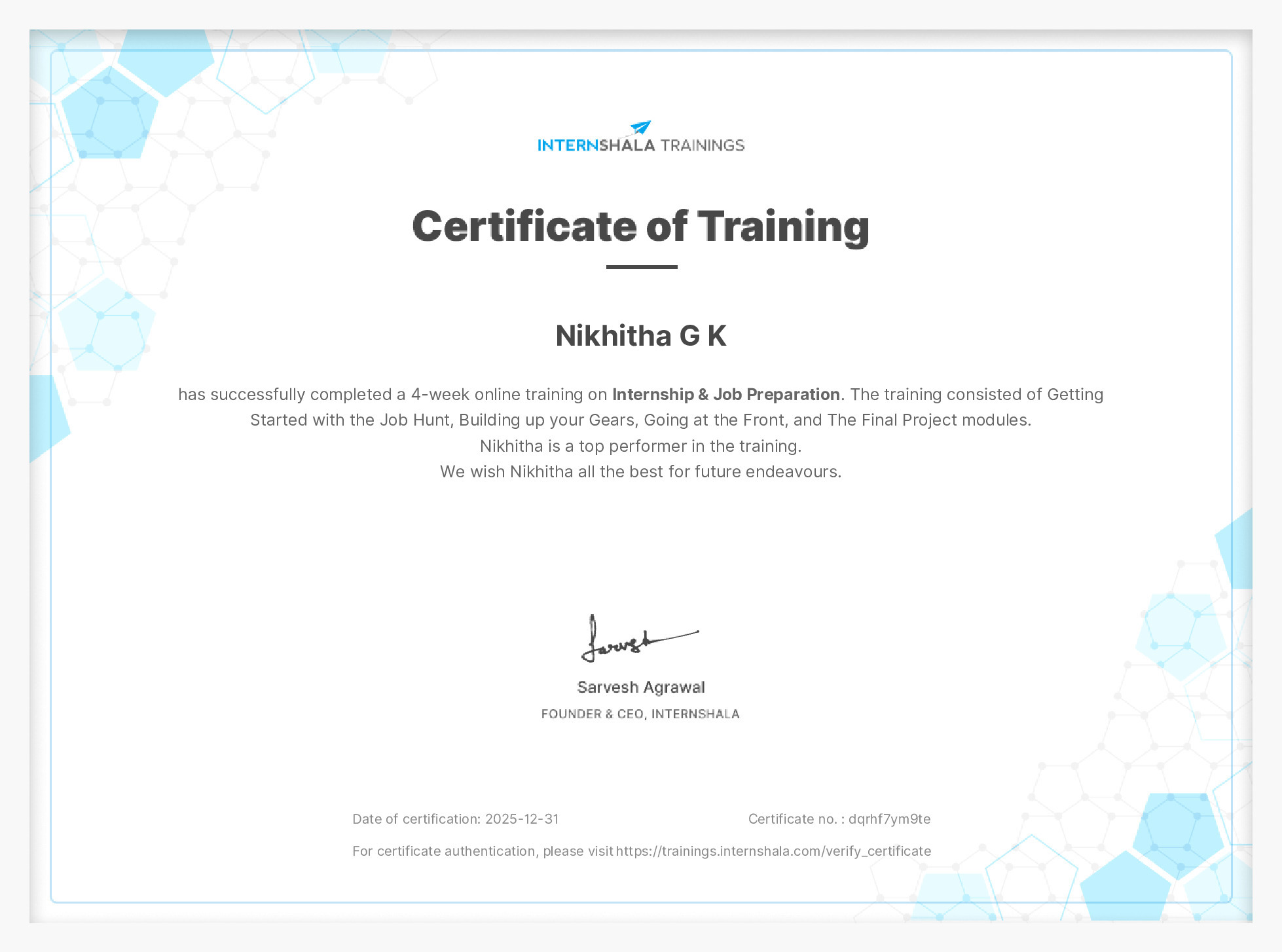 Certificate of completion