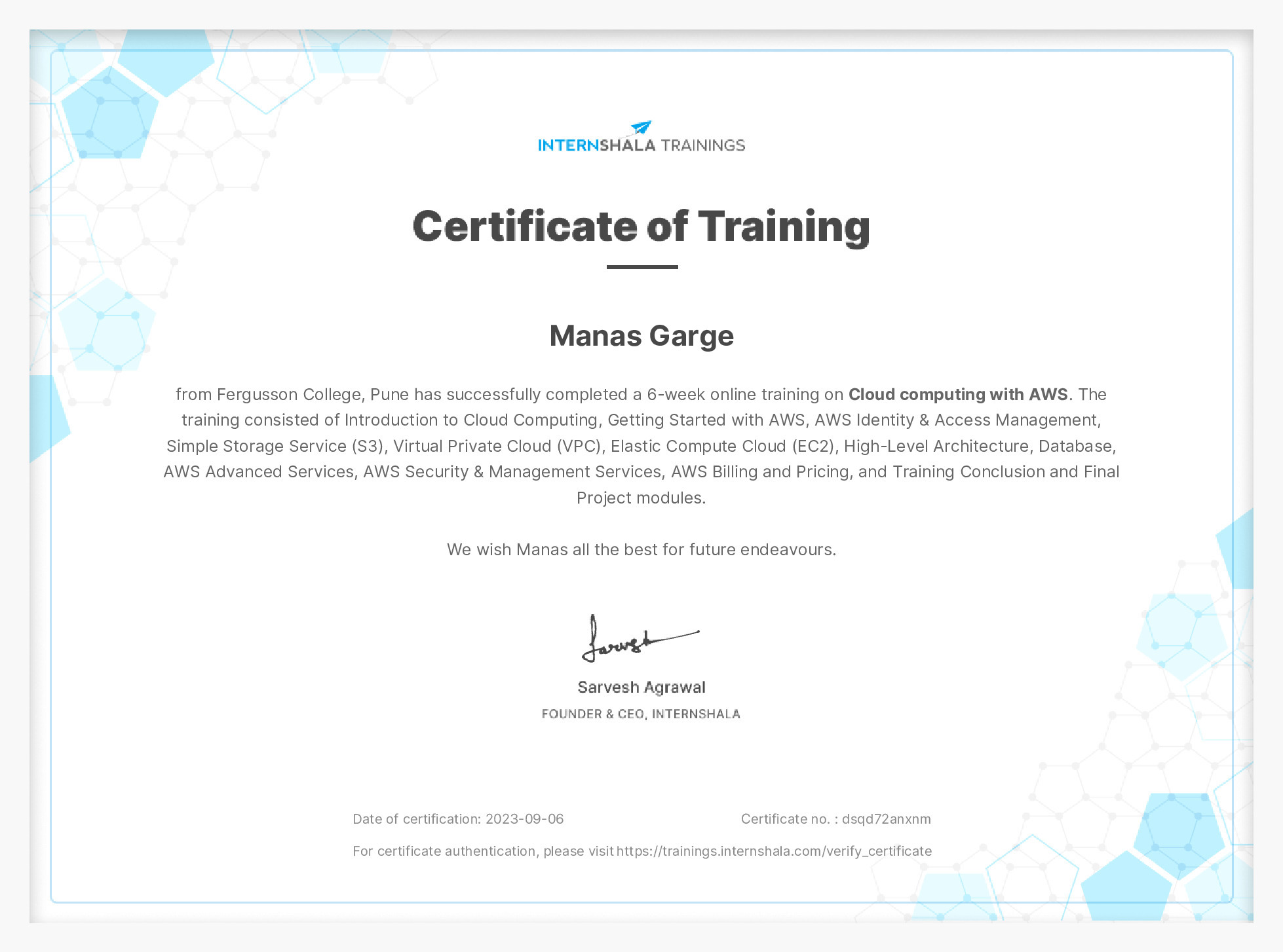 Certificate of completion