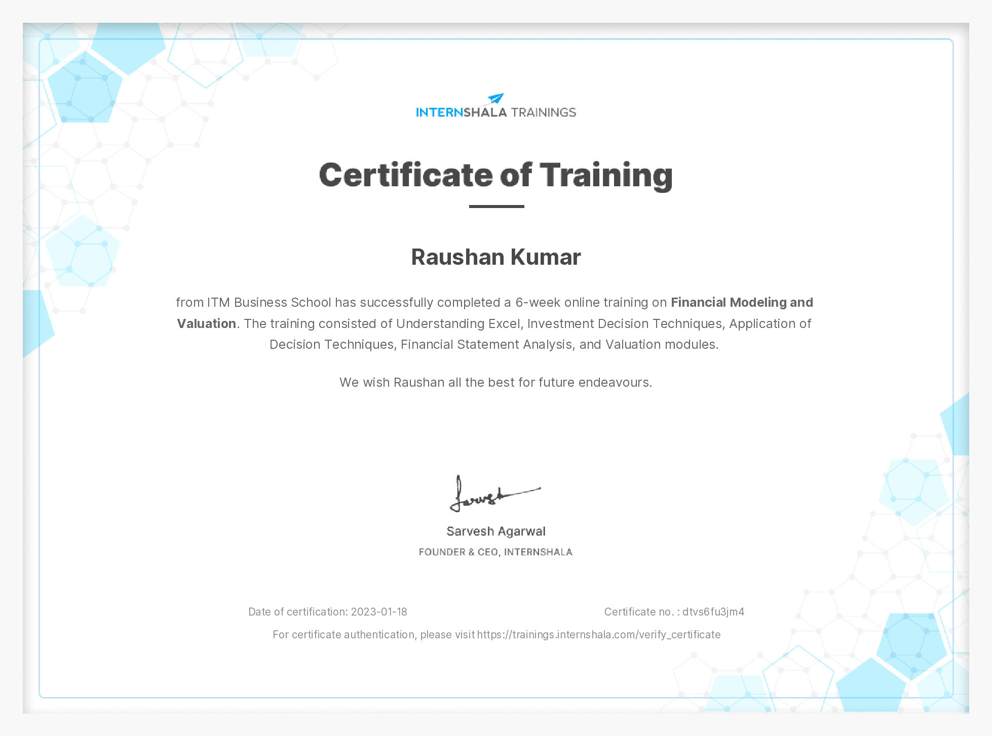 Certificate of completion
