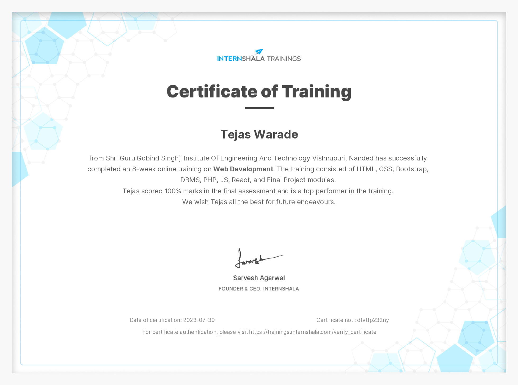 Certificate of completion