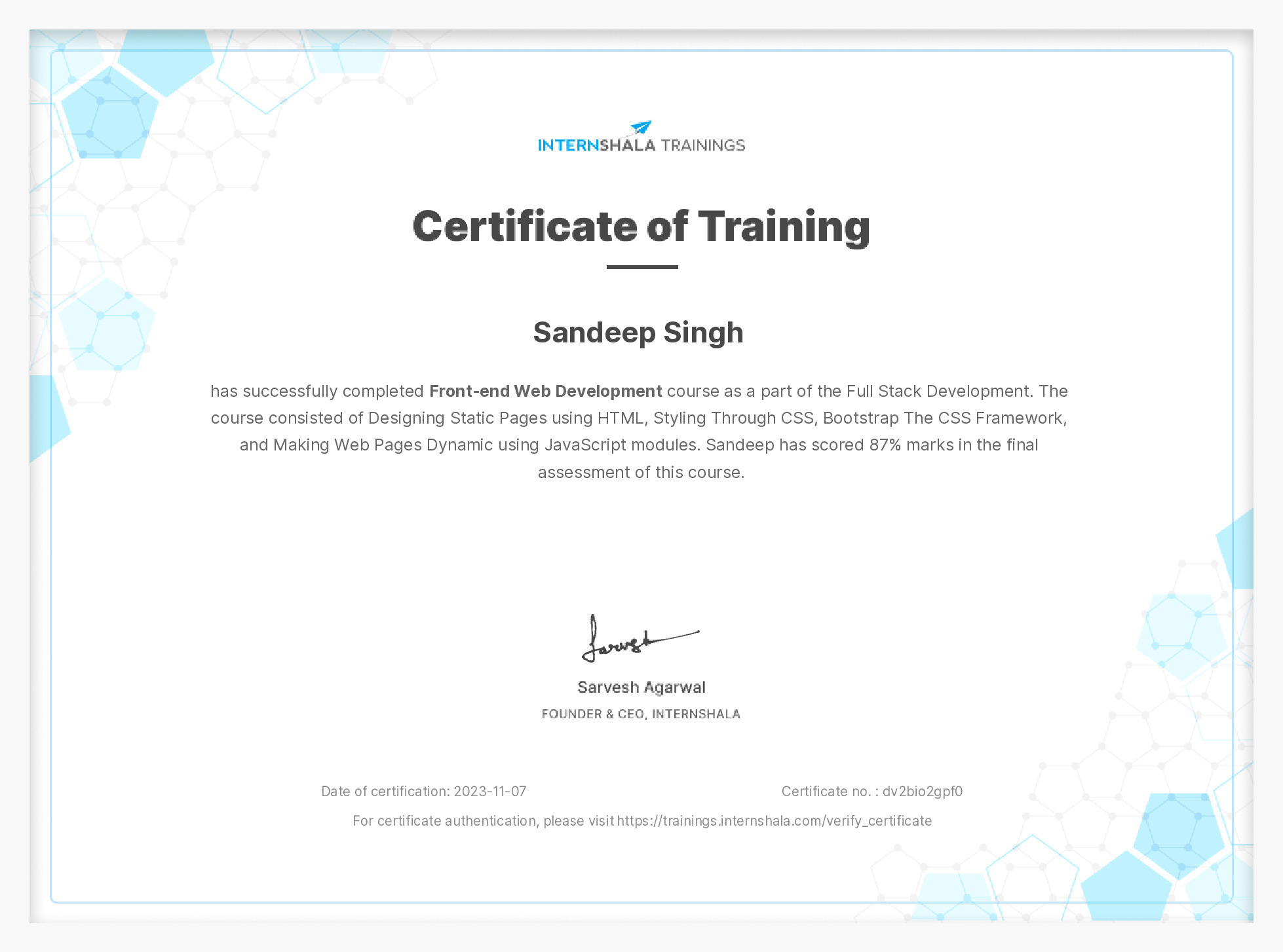 Certificate of completion