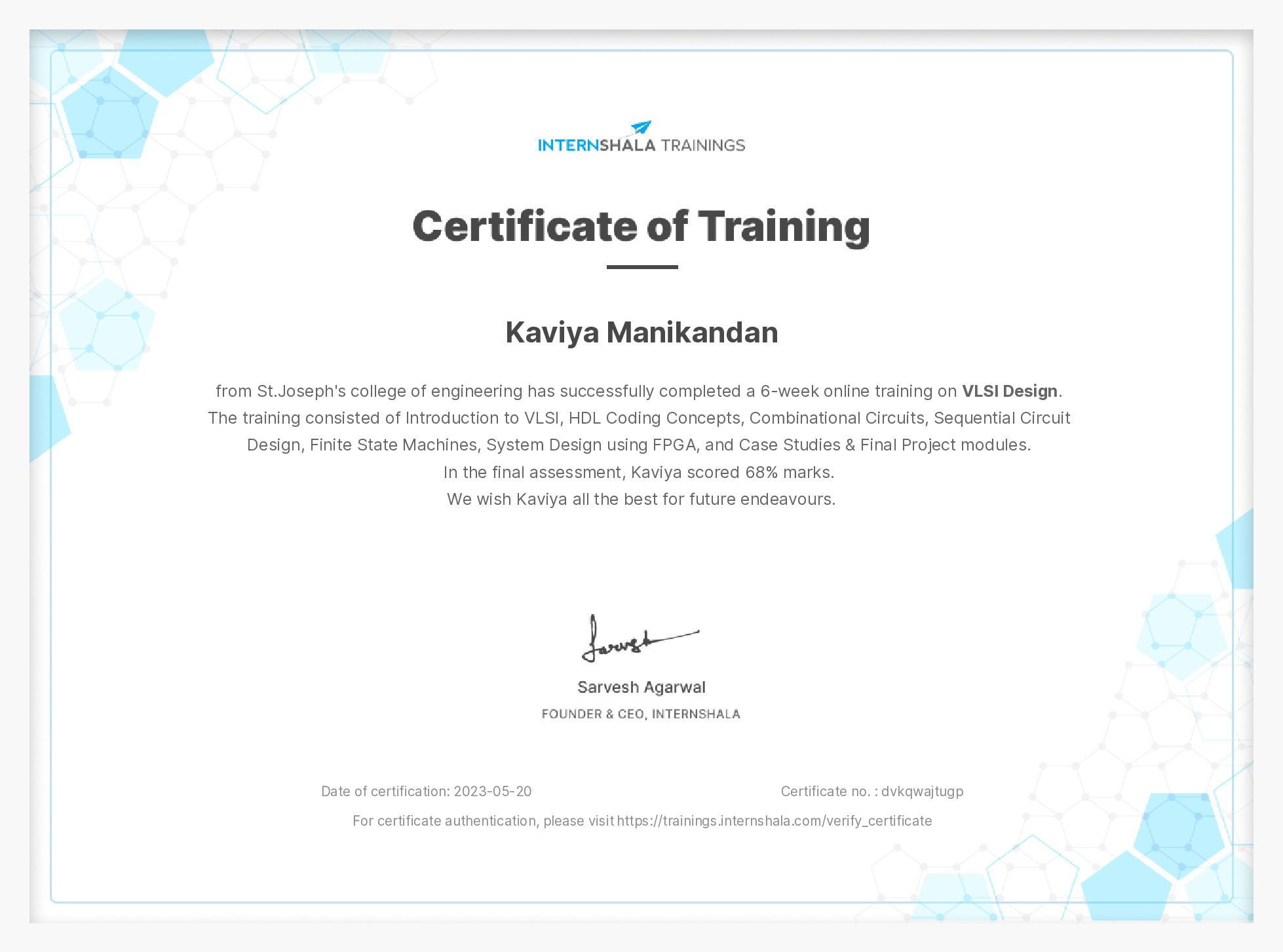Certificate of completion