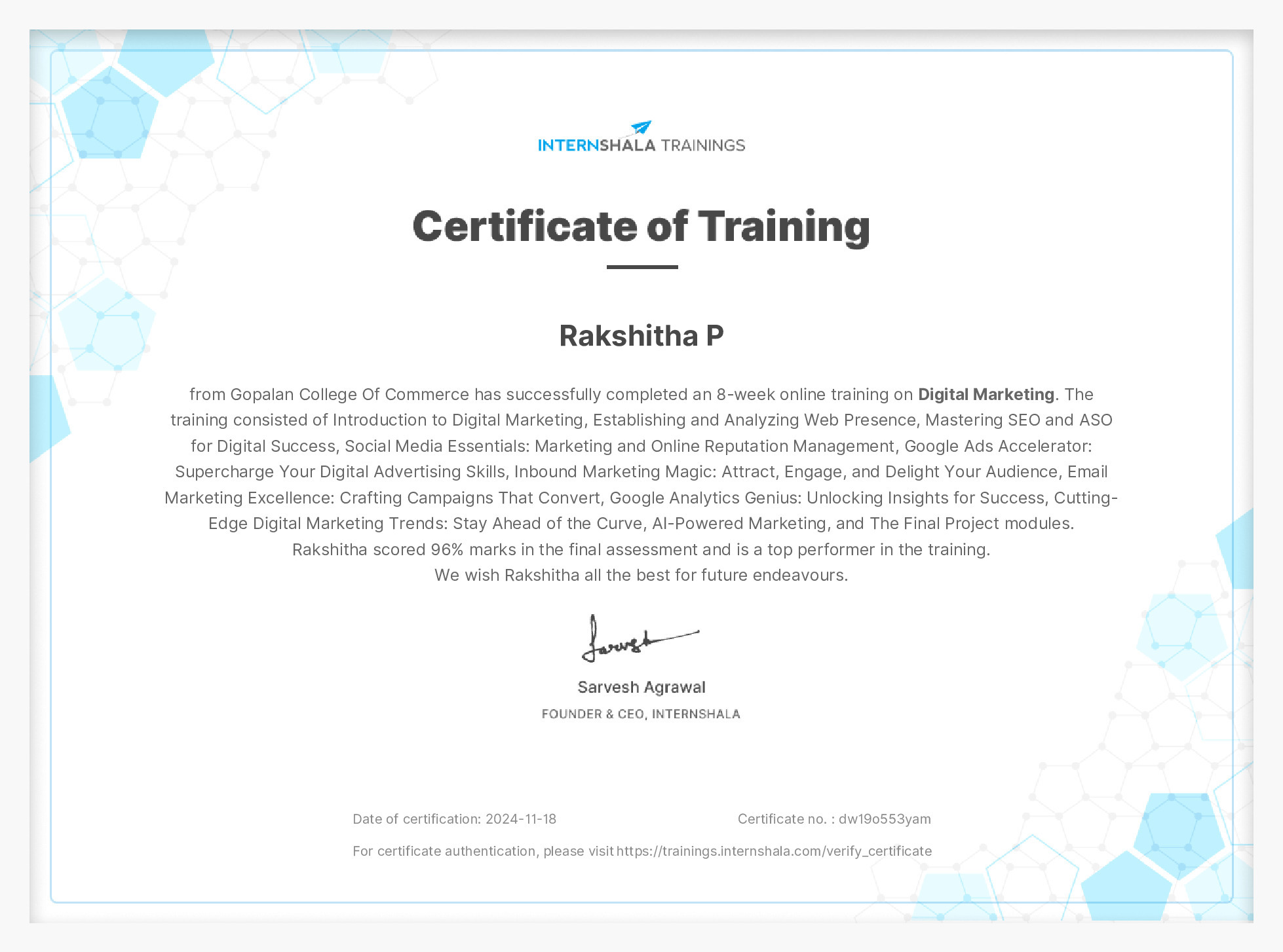 Certificate of completion