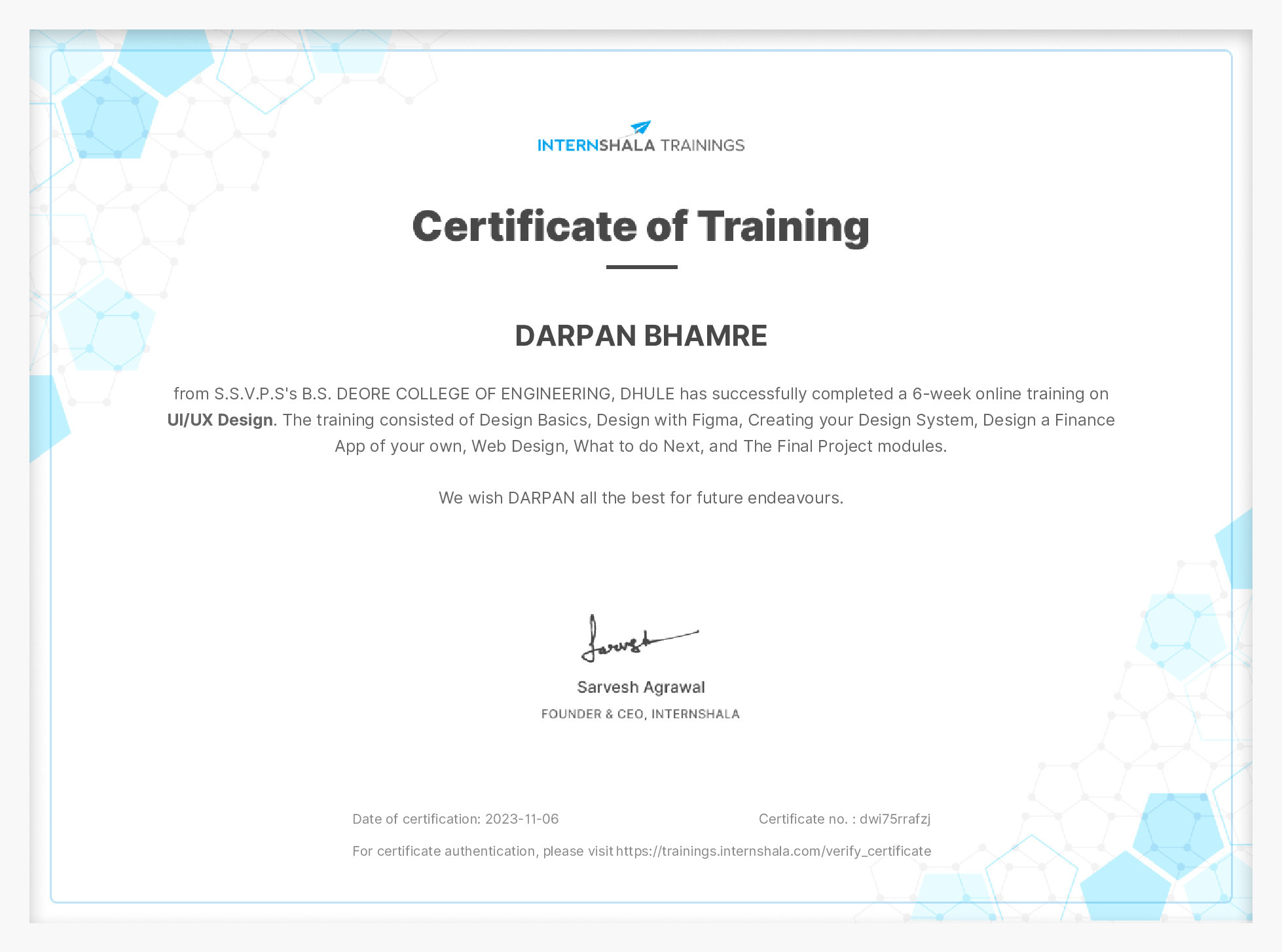 Certificate of completion