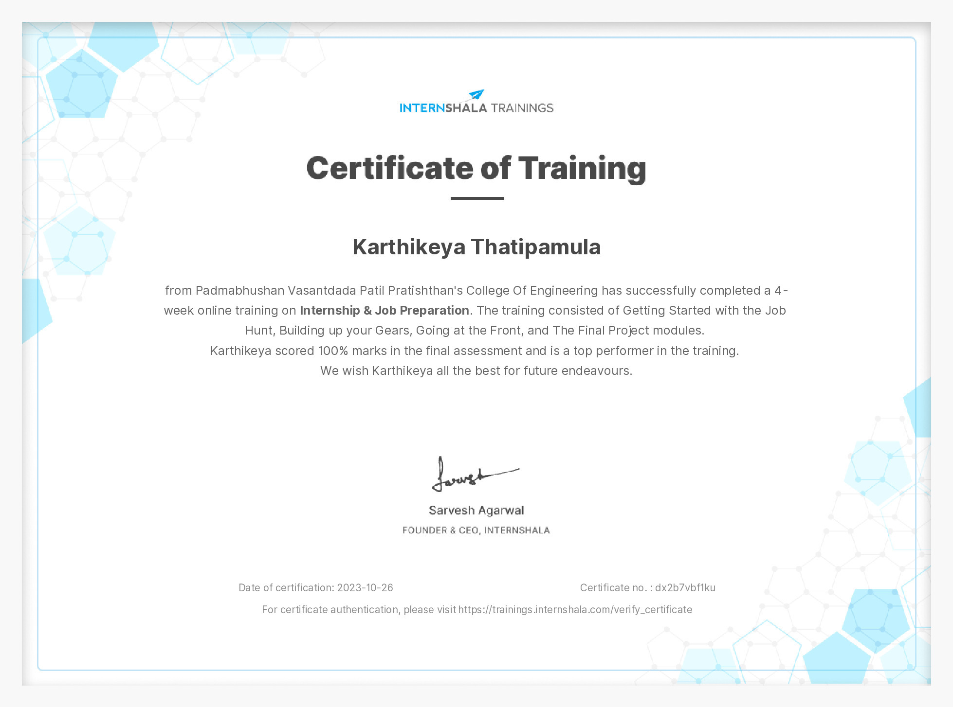 Certificate of completion