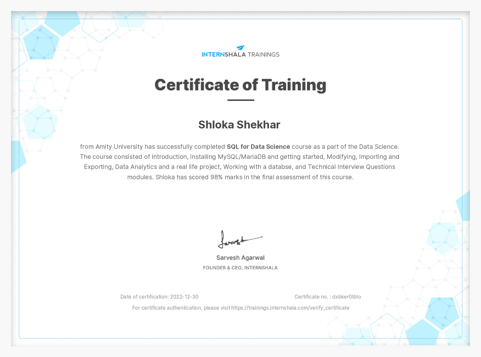 Certificate of completion