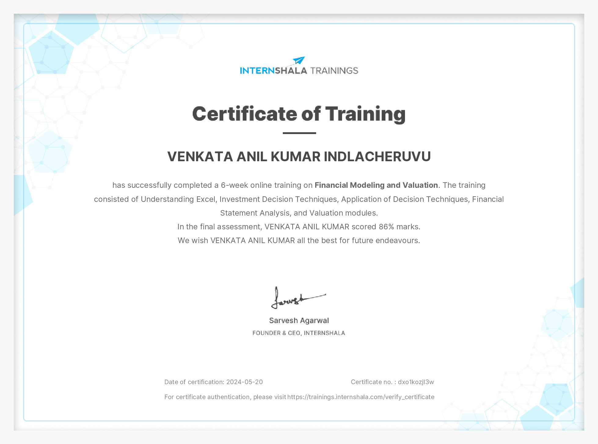 Certificate of completion