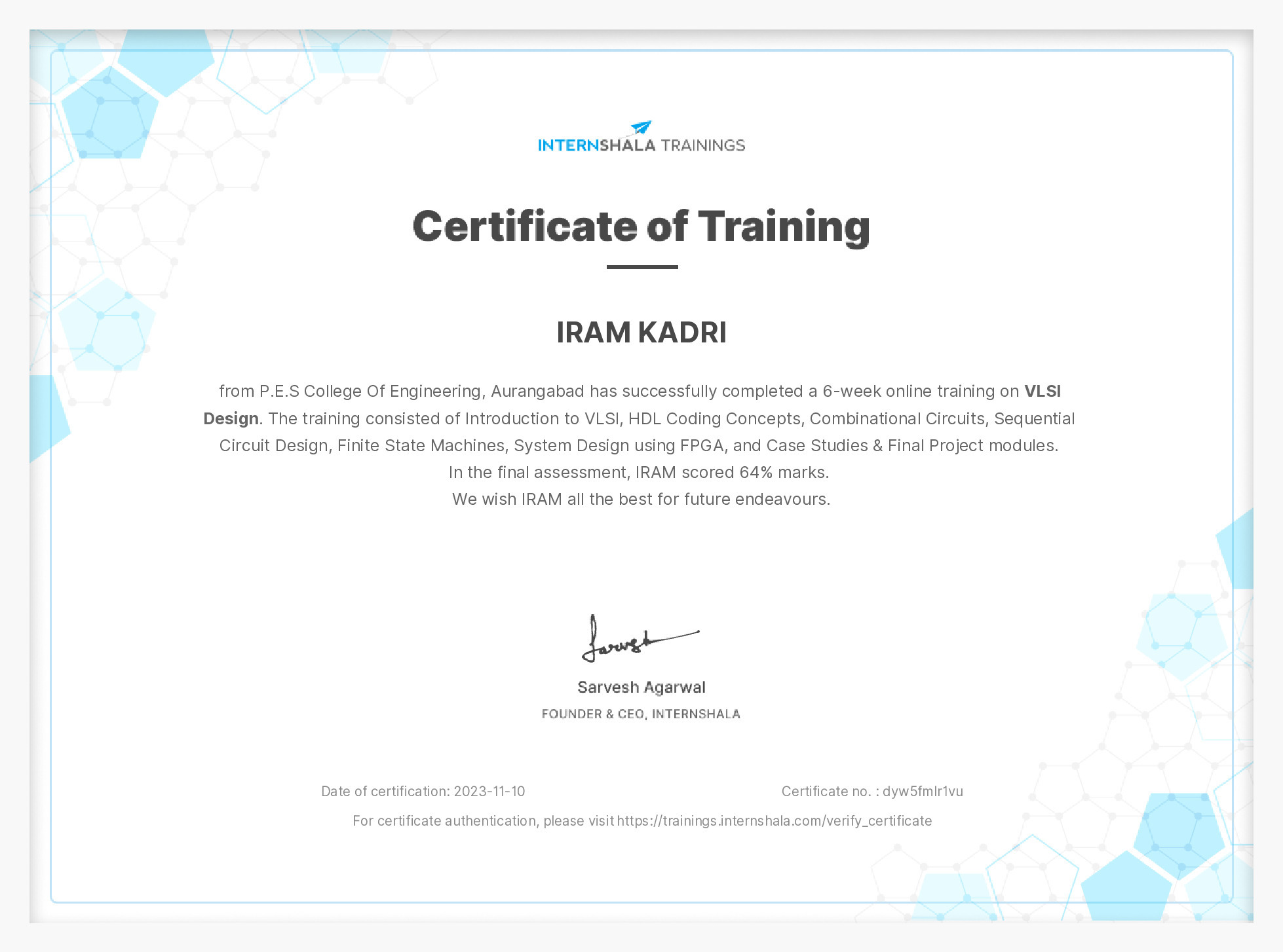 Certificate of completion
