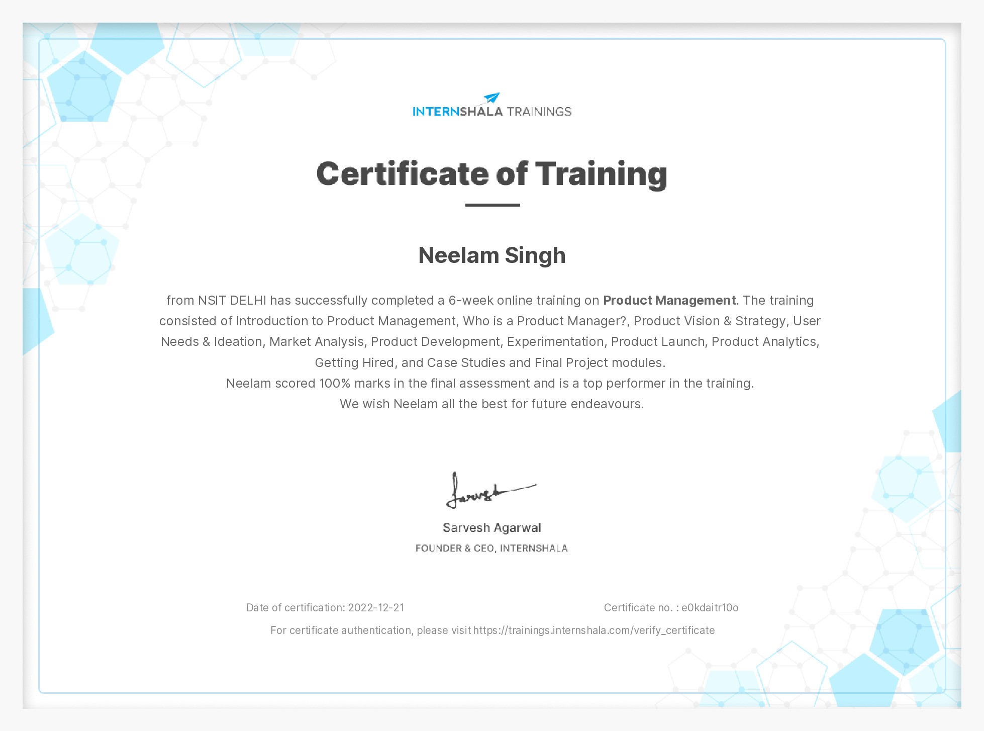 Certificate of completion