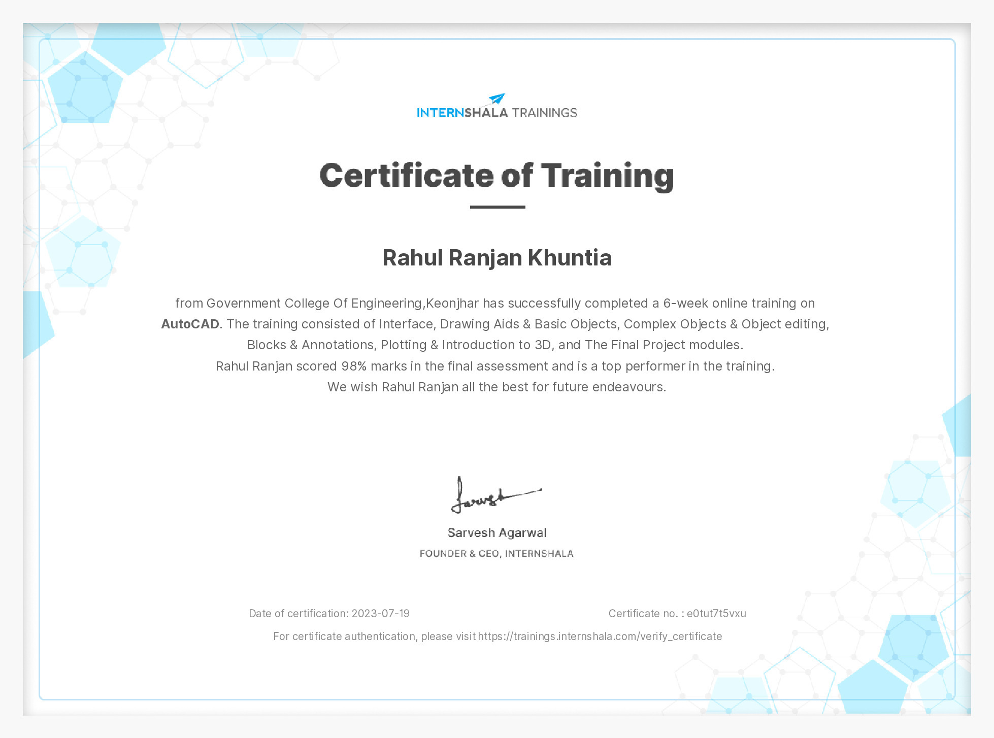 Certificate of completion