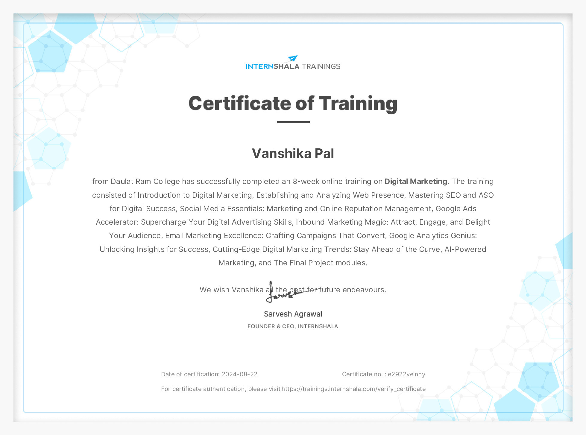 Certificate of completion