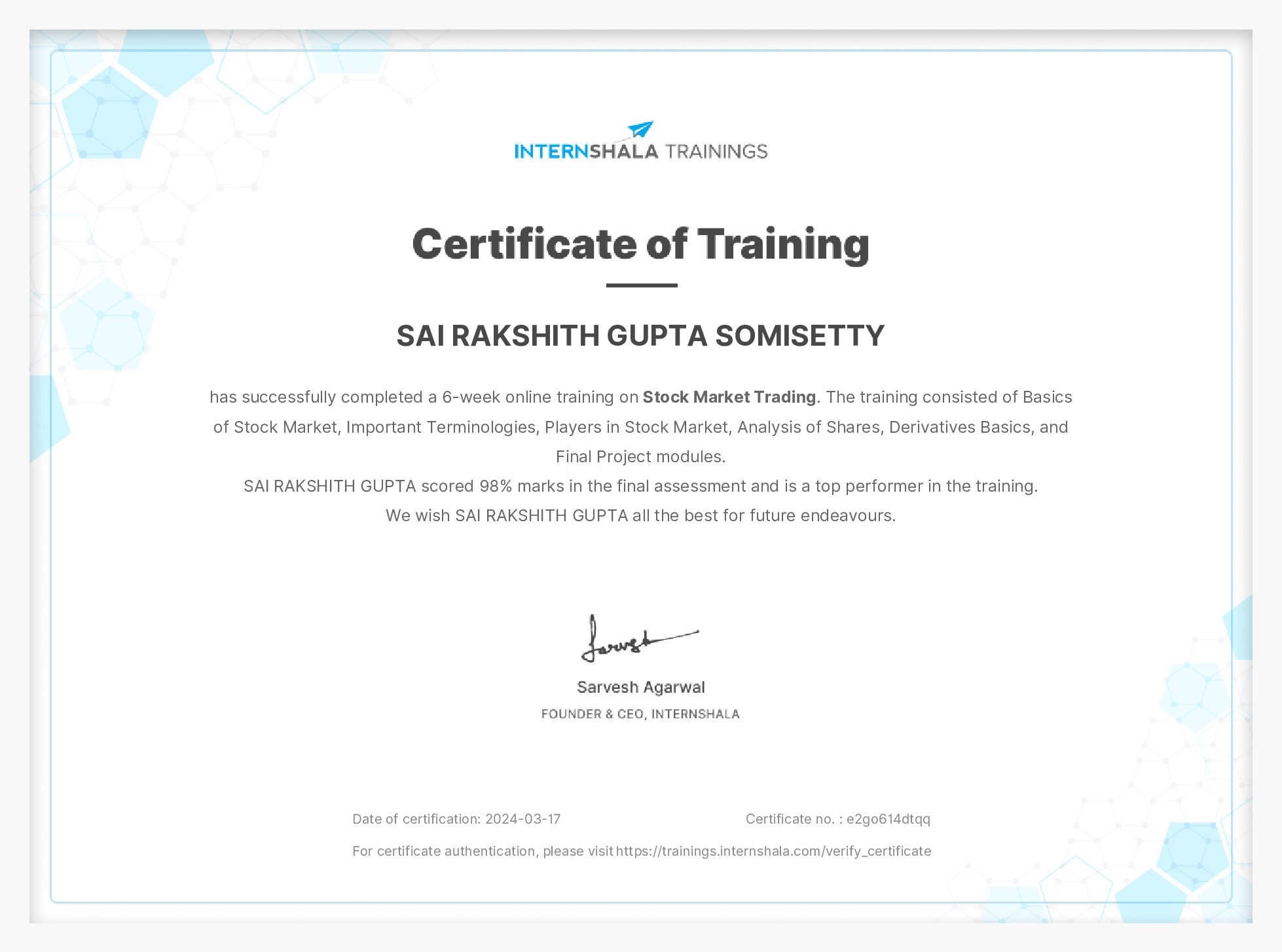 Certificate of completion
