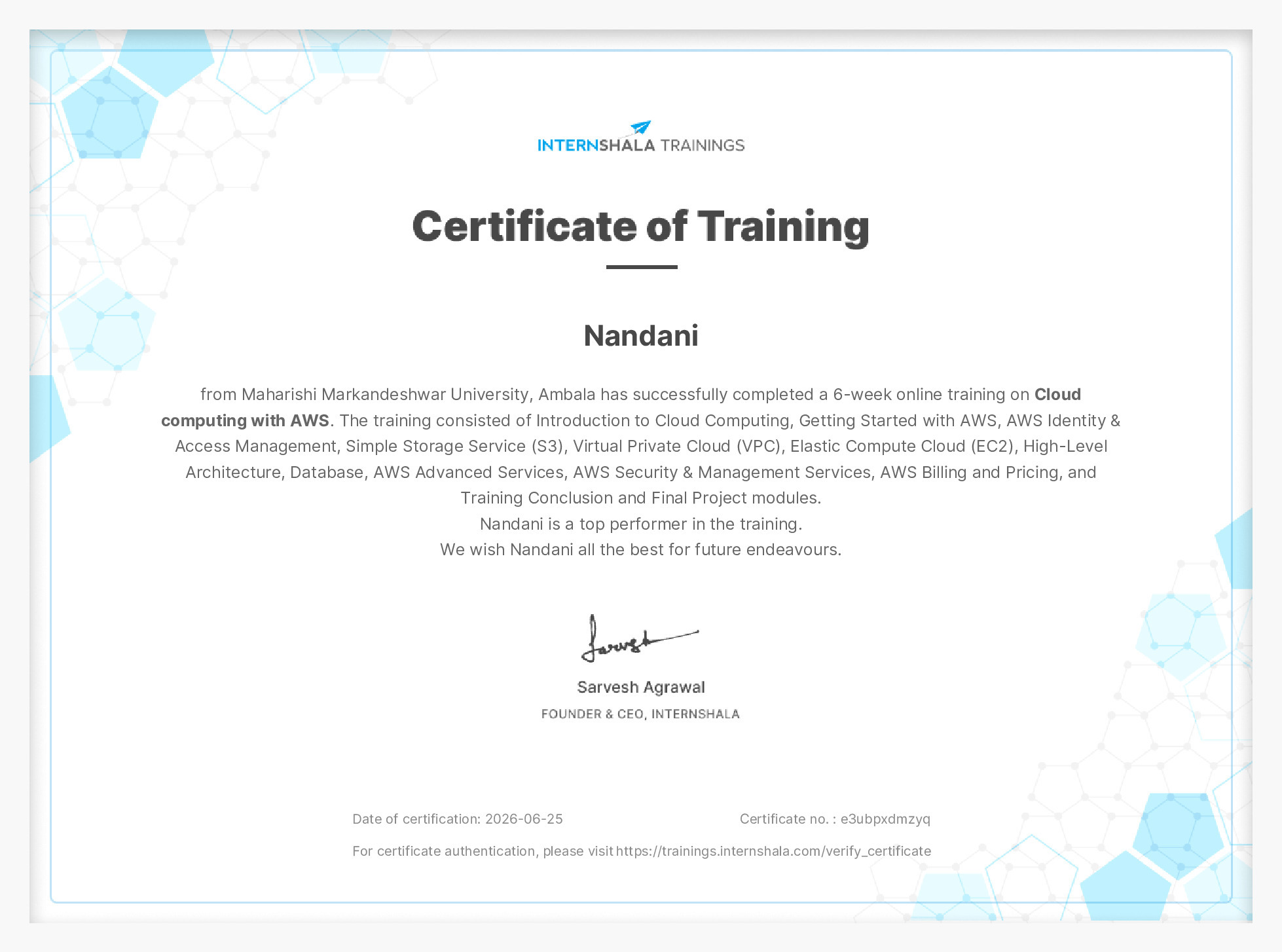Certificate of completion