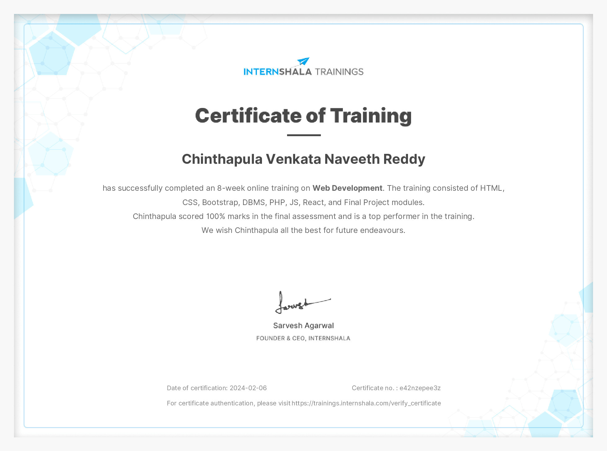 Certificate of completion