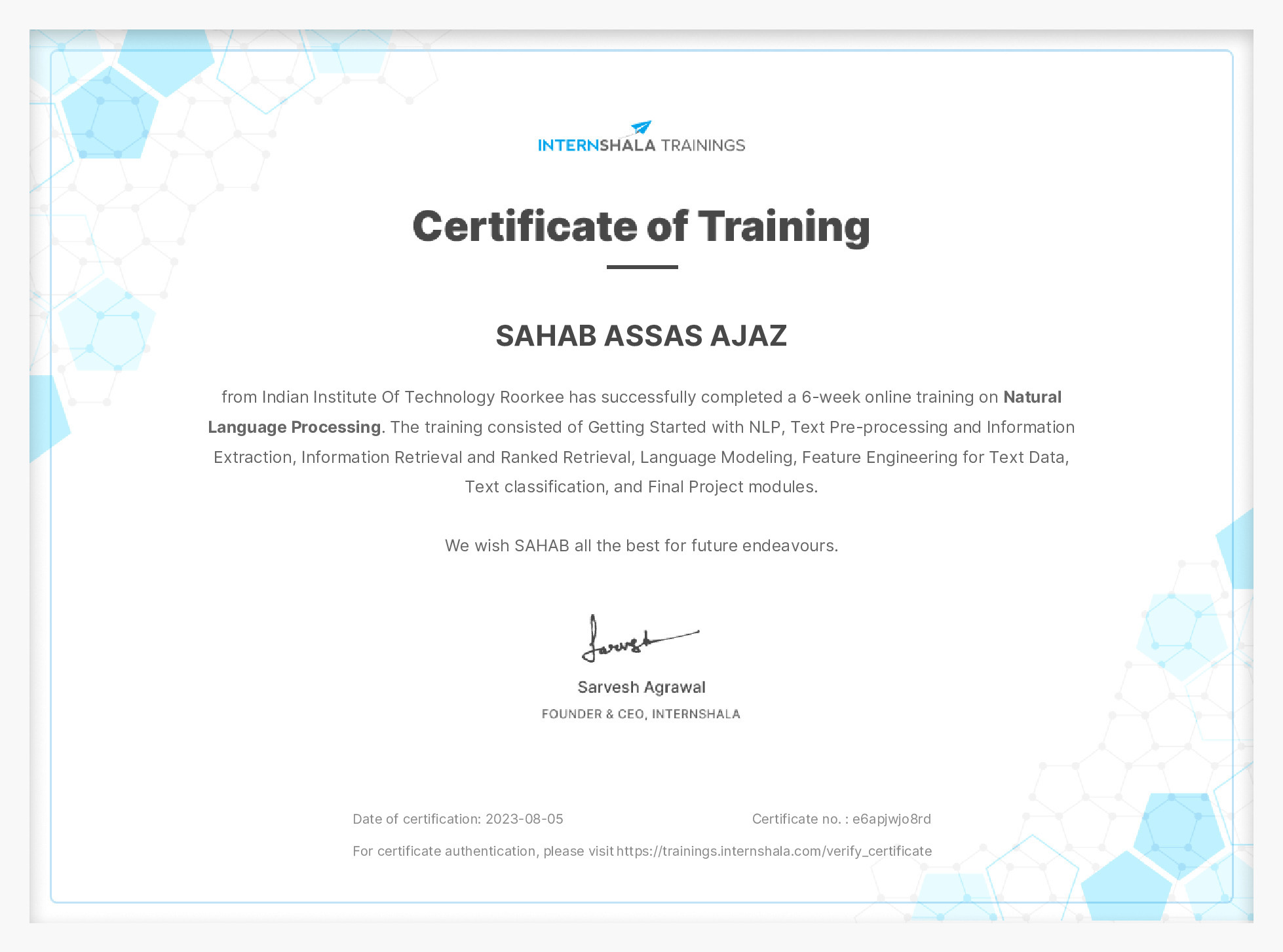 Certificate of completion