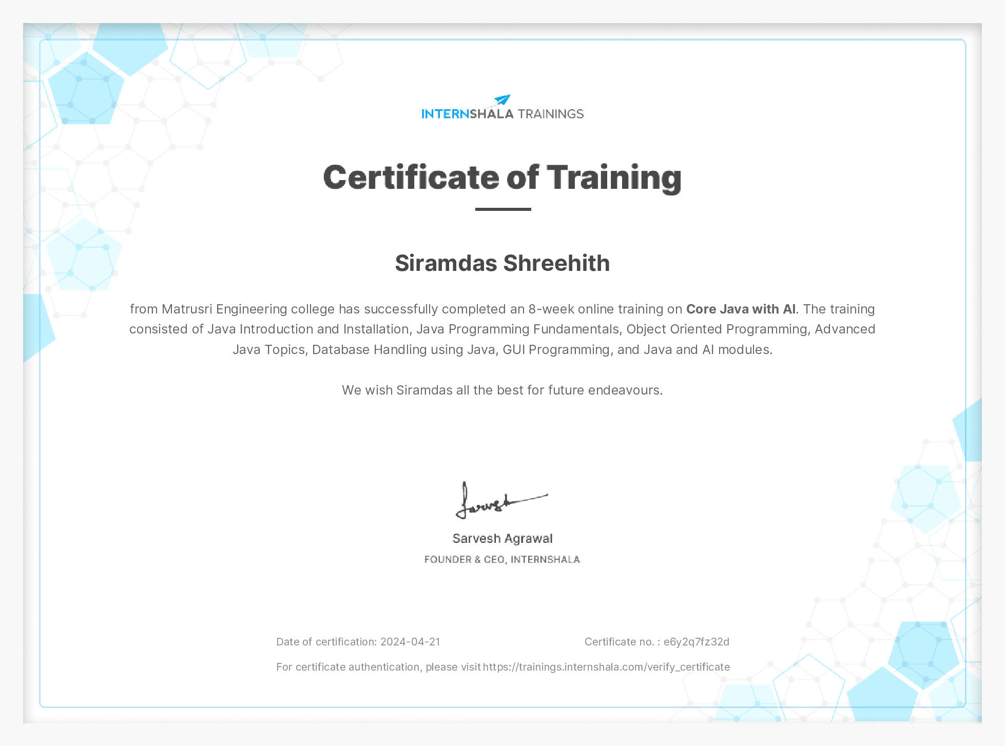 Certificate of completion