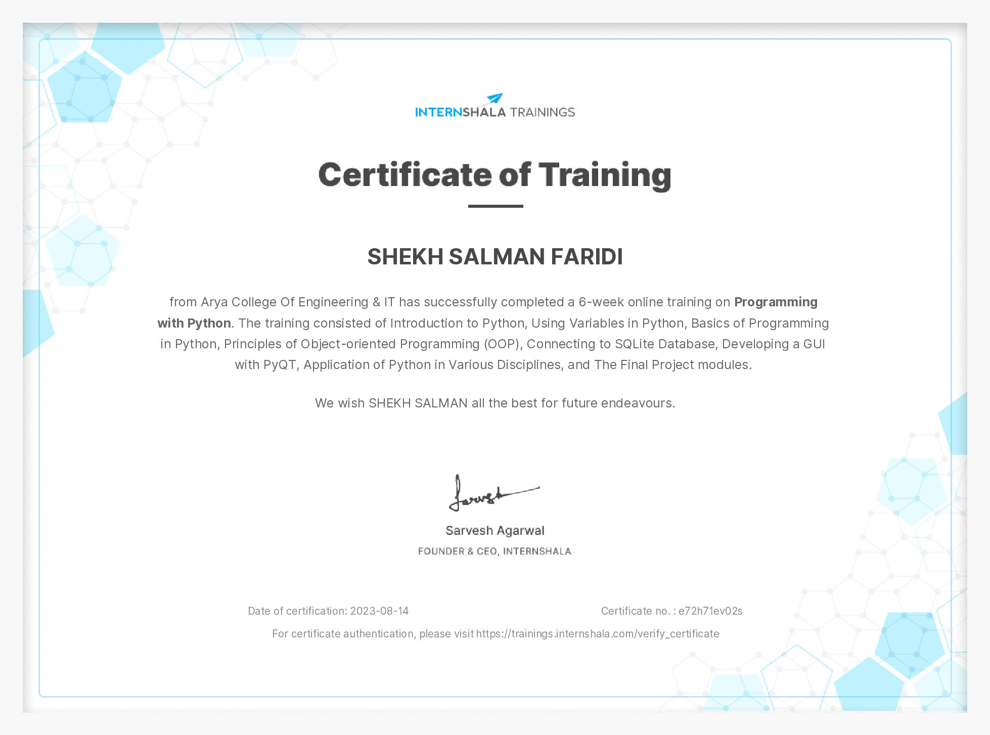 Certificate of completion