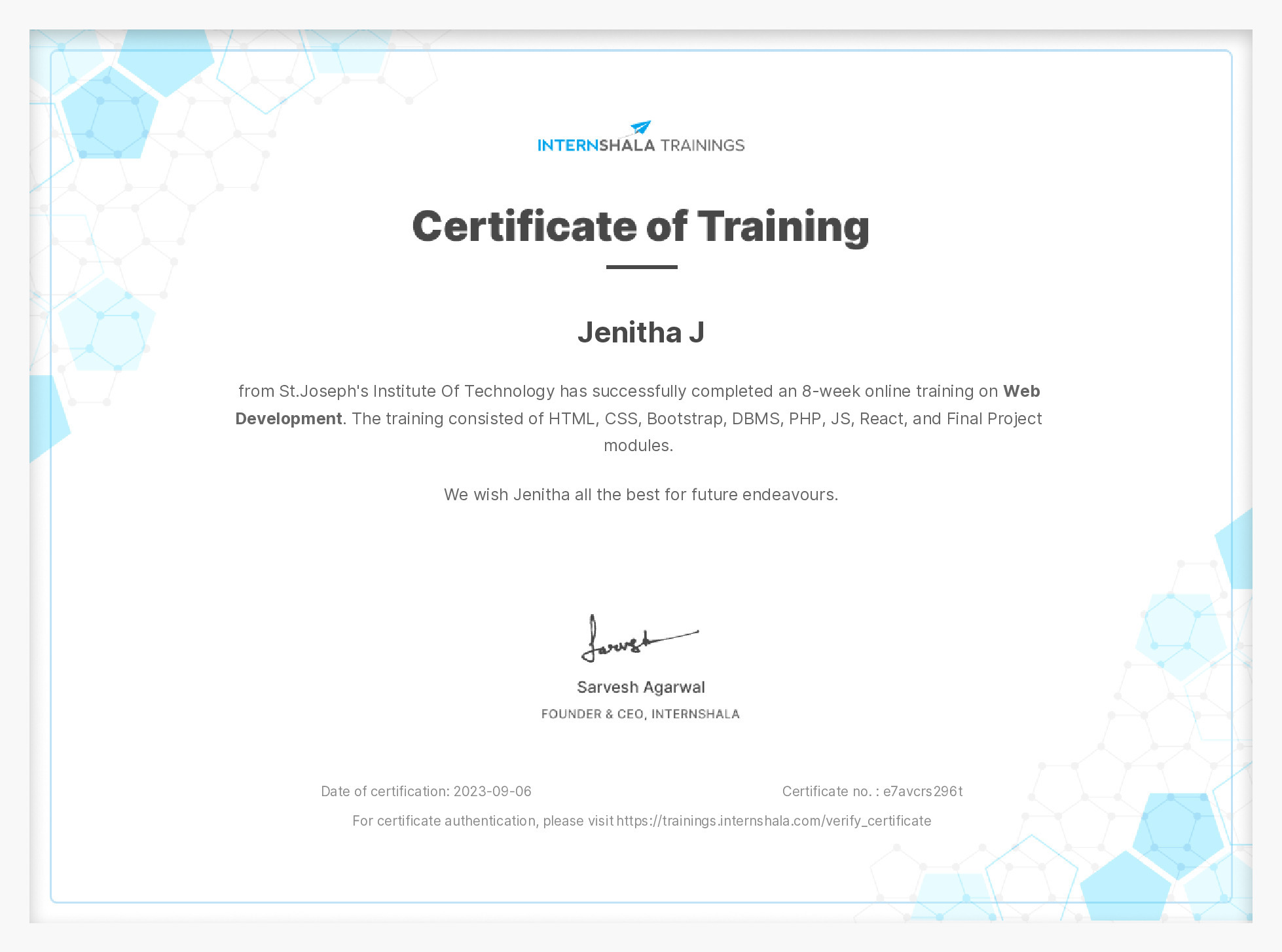 Certificate of completion
