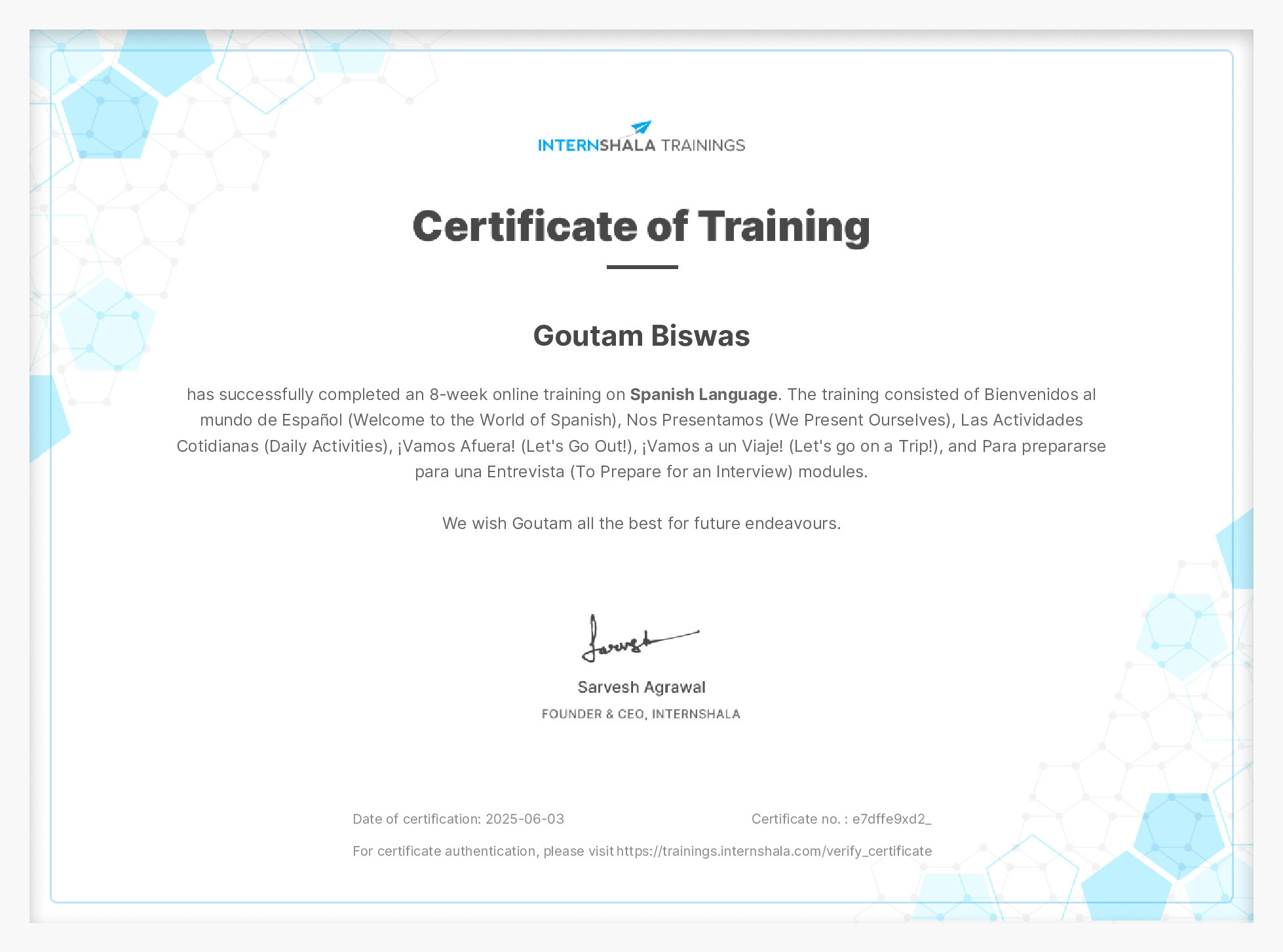 Certificate of completion