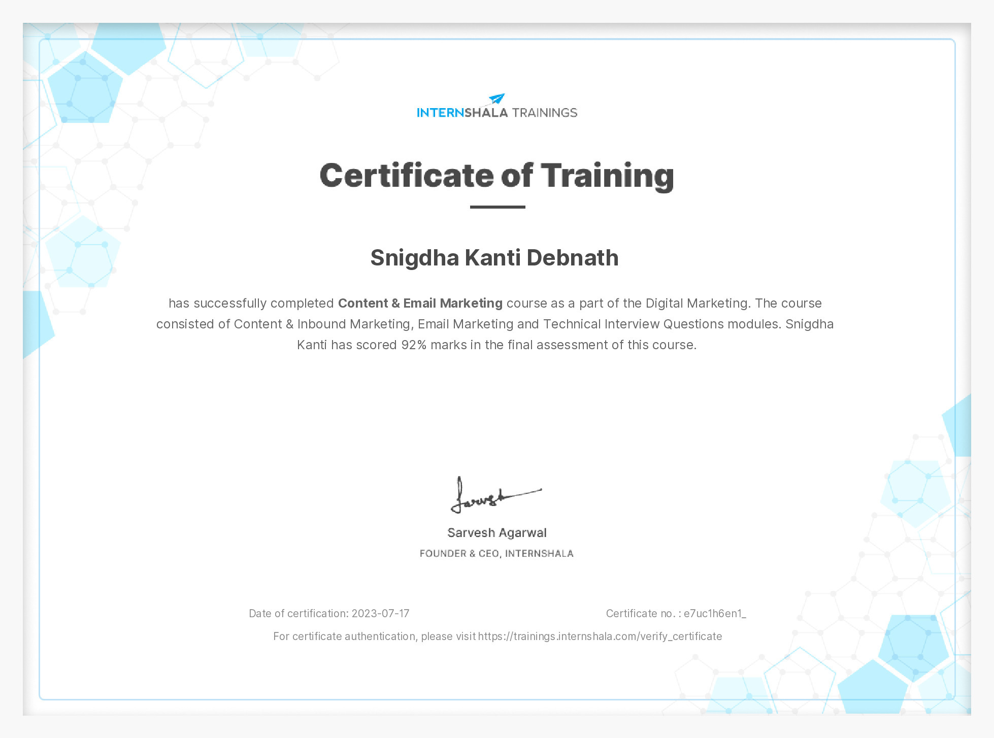 Certificate of completion