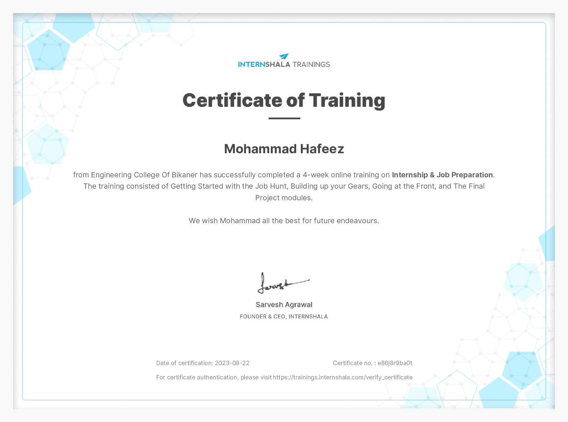 Certificate of completion