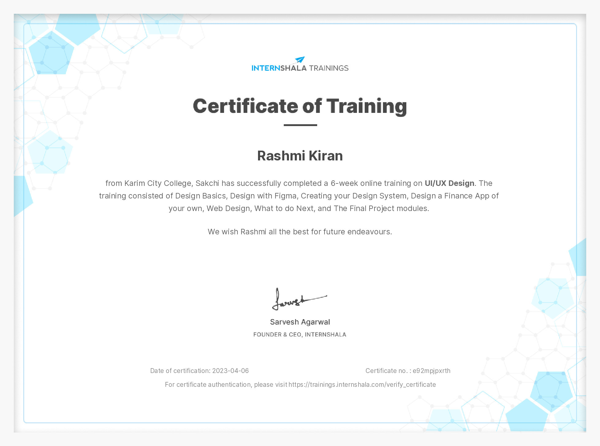 Certificate of completion