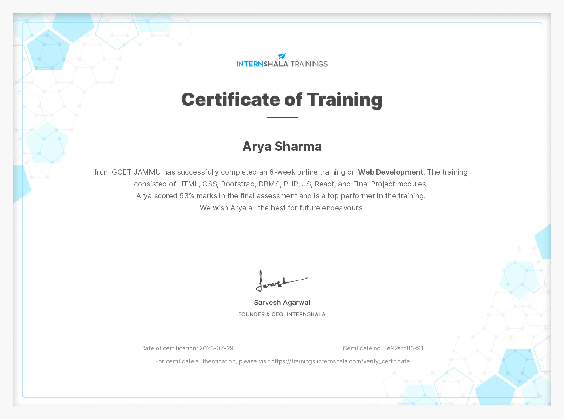 Certificate of completion