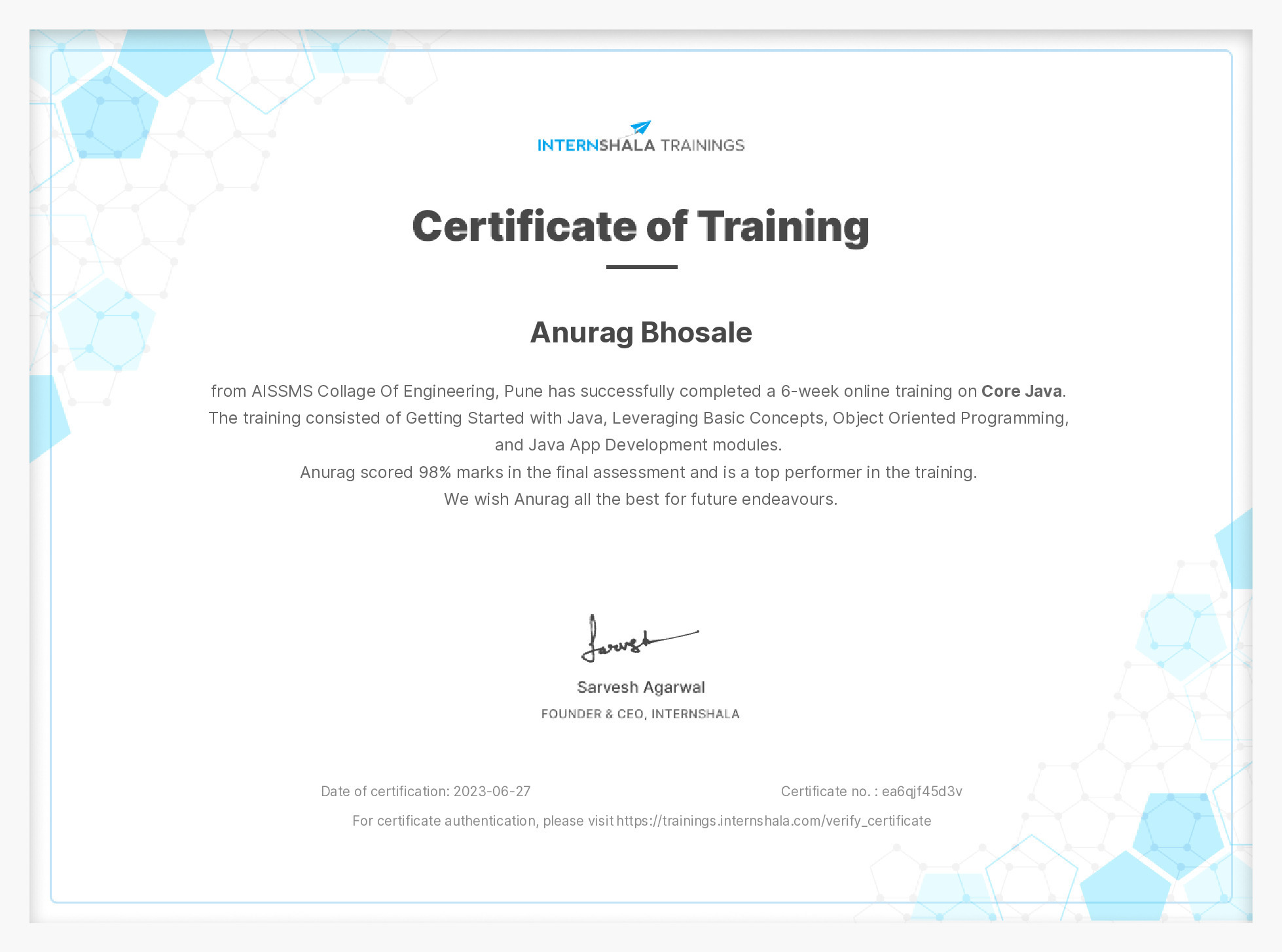 Certificate of completion