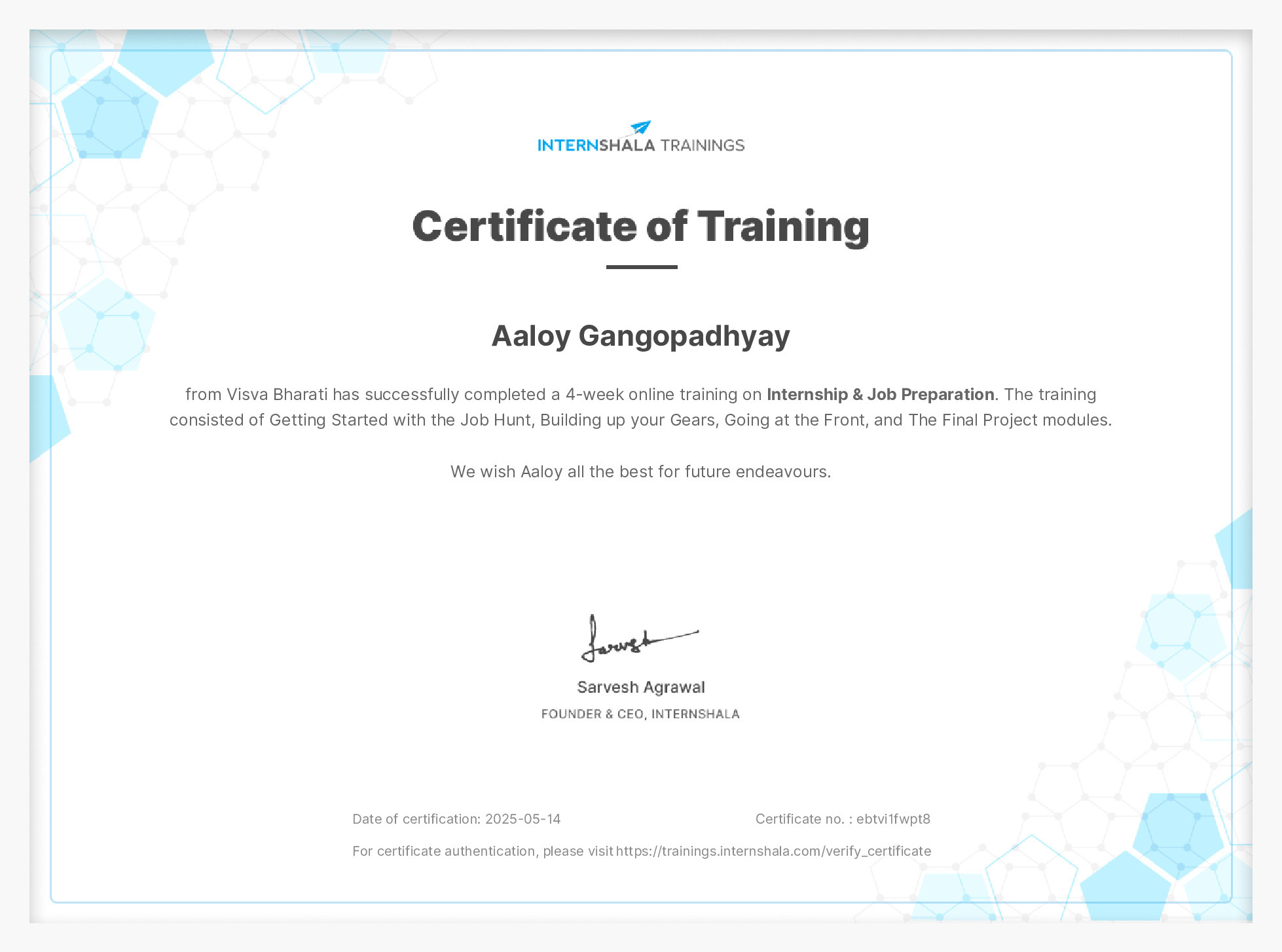 Certificate of completion