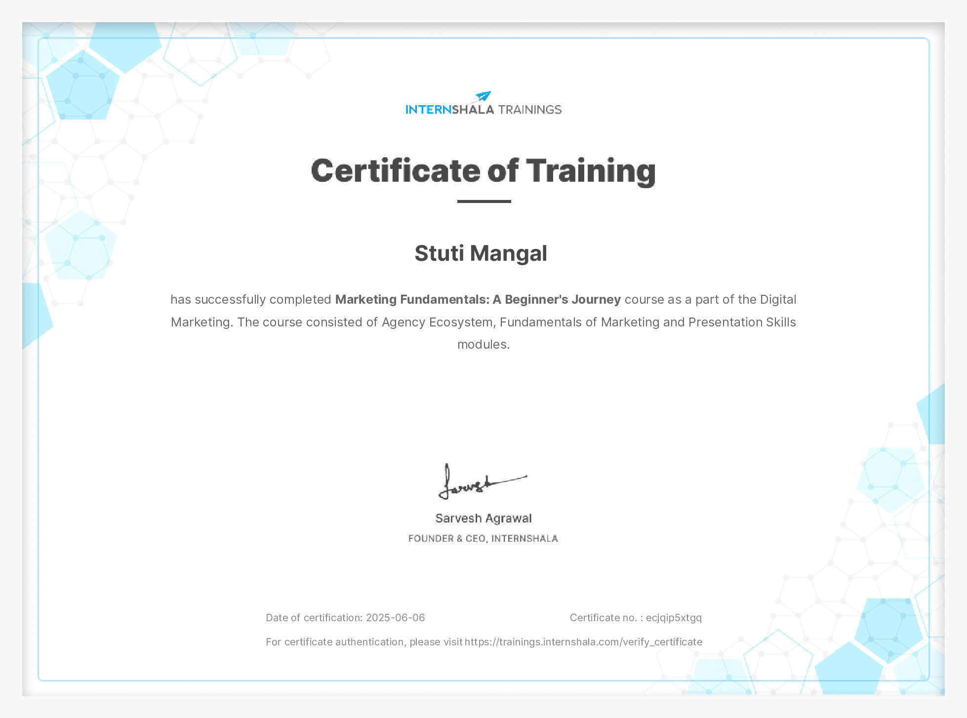 Certificate of completion