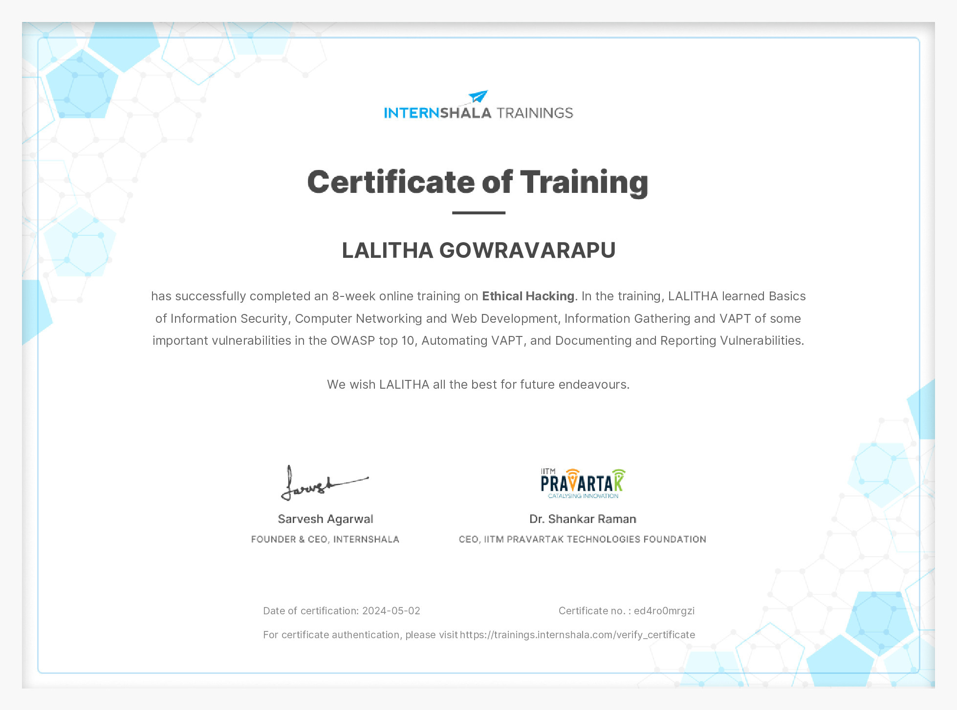 Certificate of completion