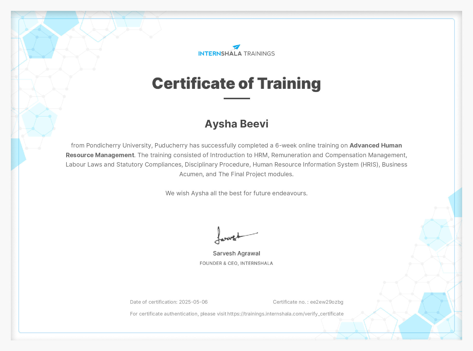 Certificate of completion