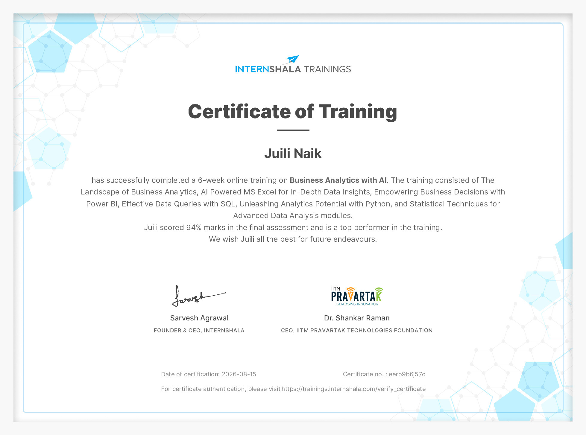 Certificate of completion