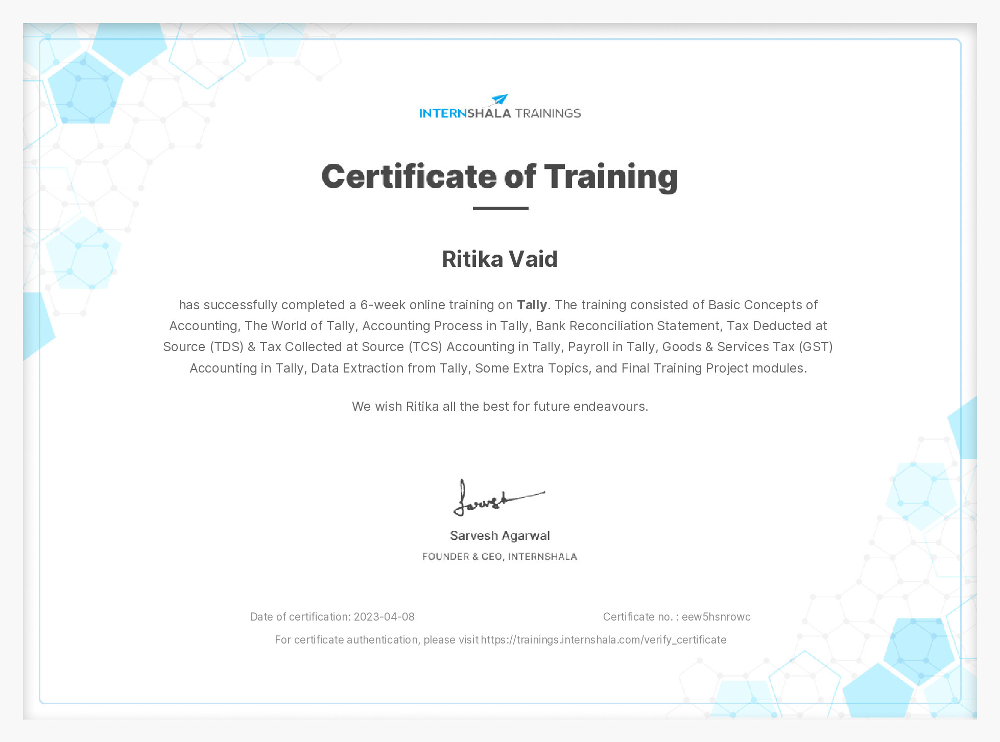Certificate of completion