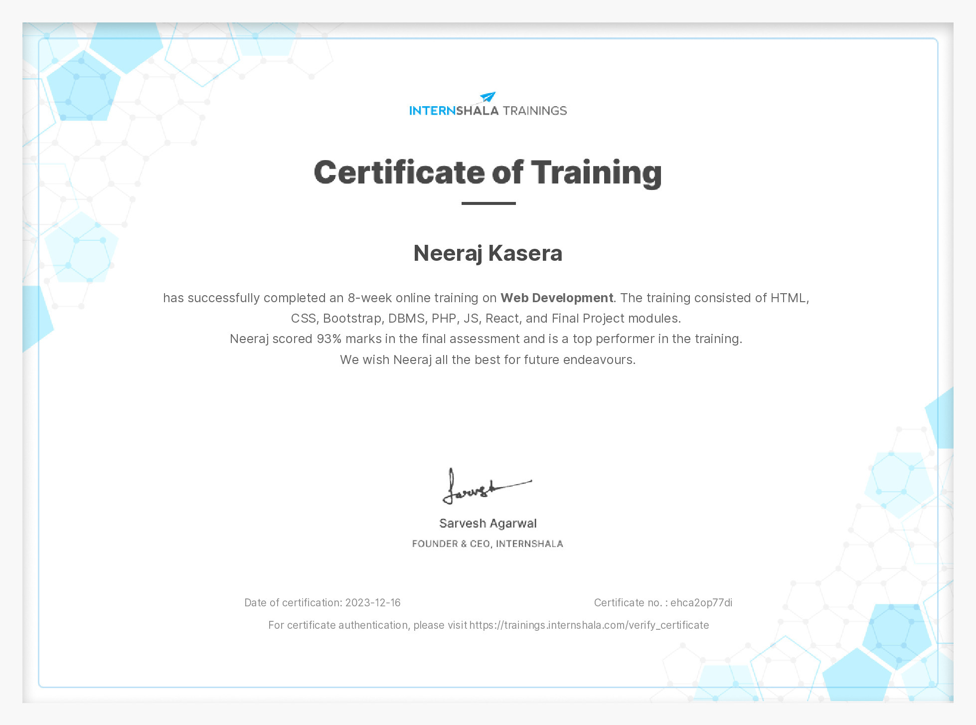 Certificate of completion