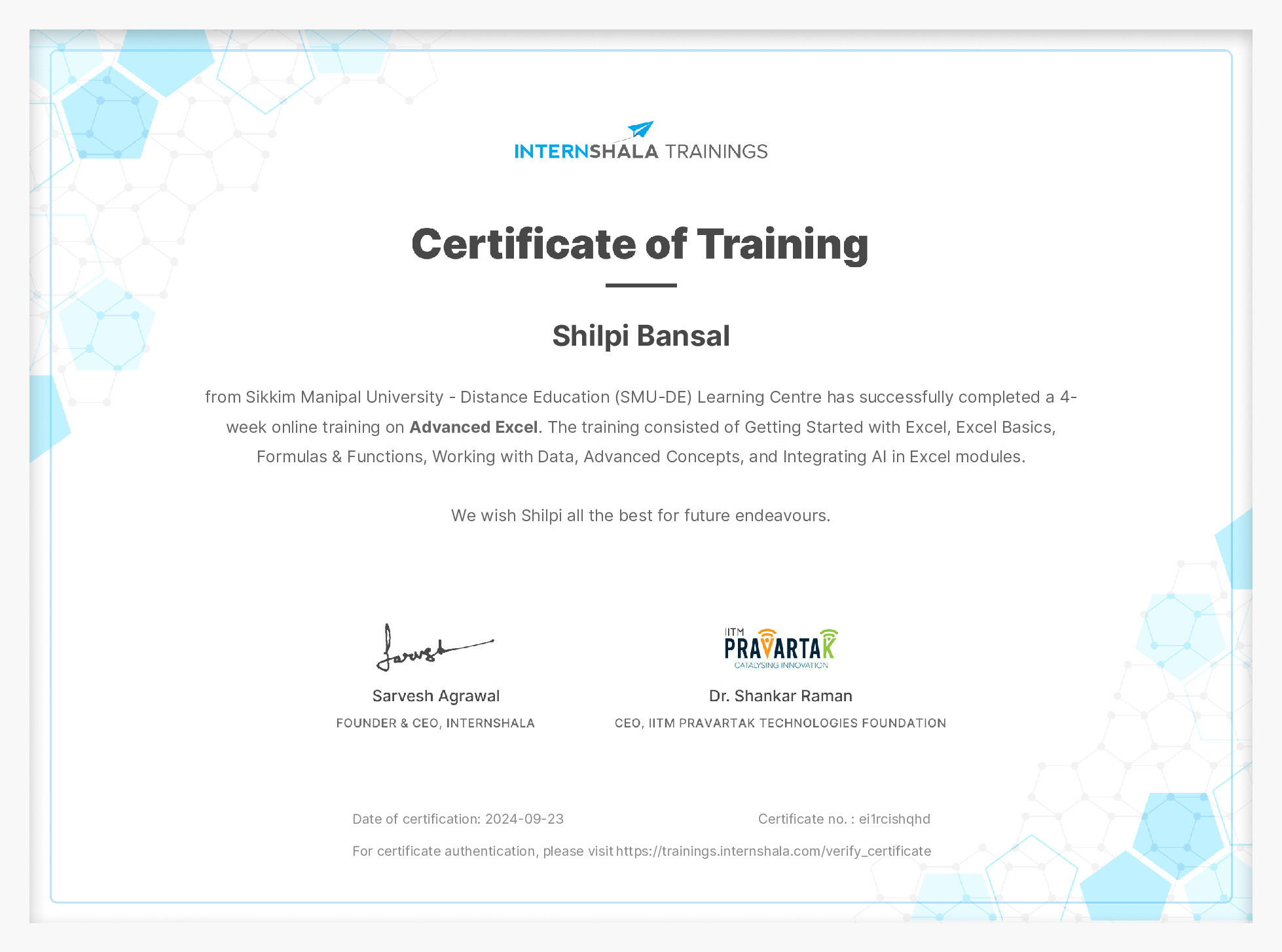 Certificate of completion