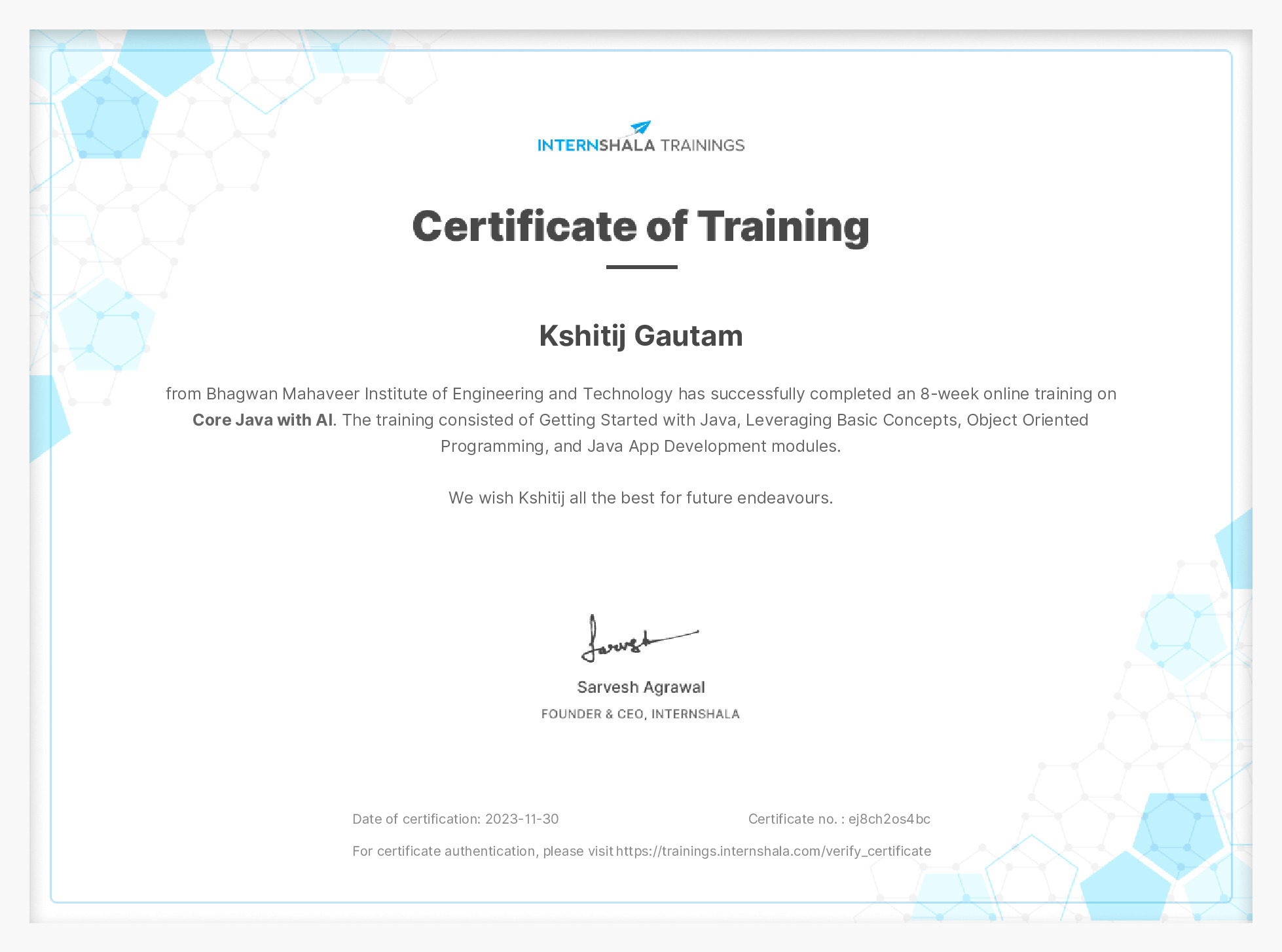 Certificate of completion