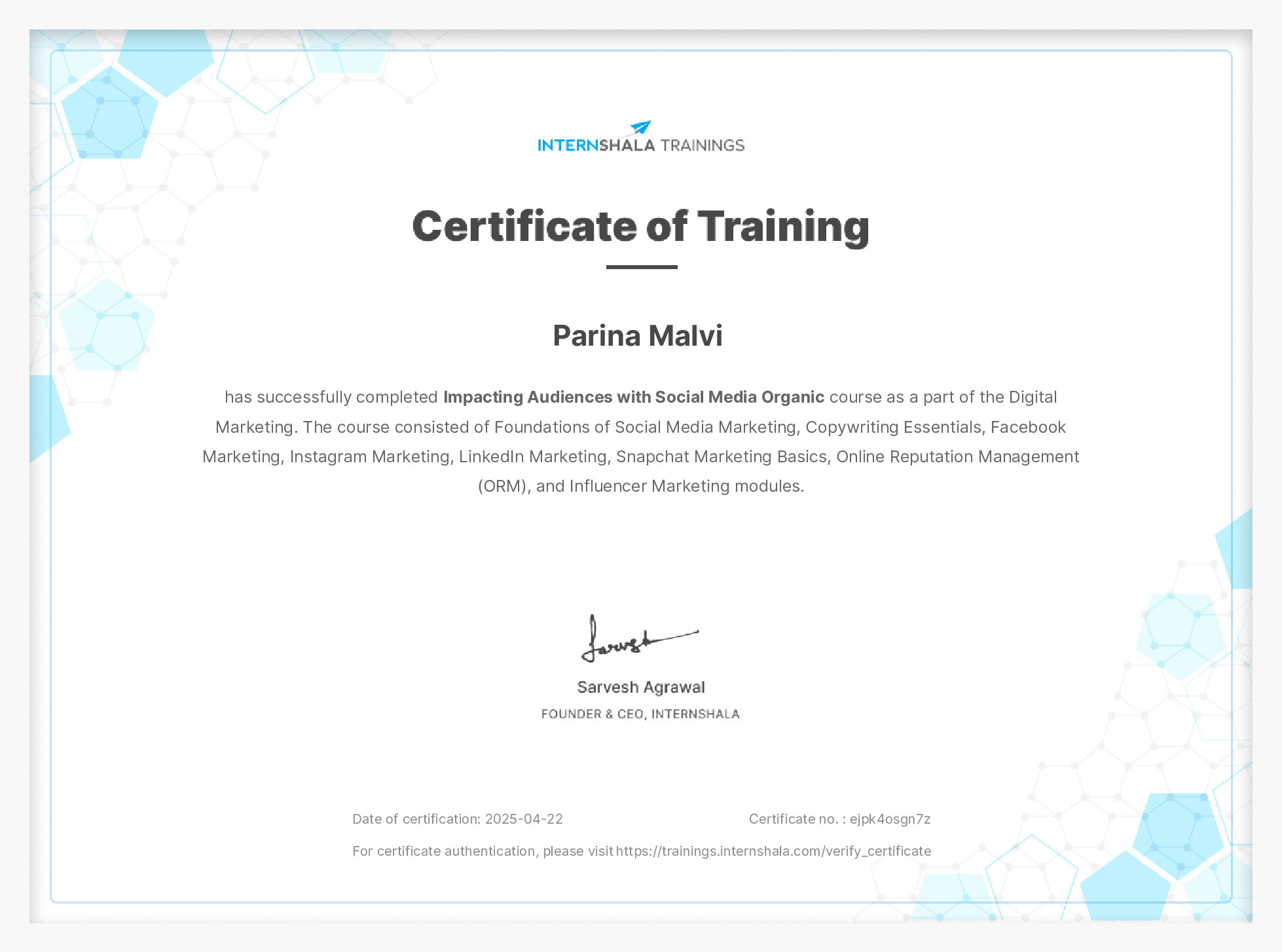 Certificate of completion