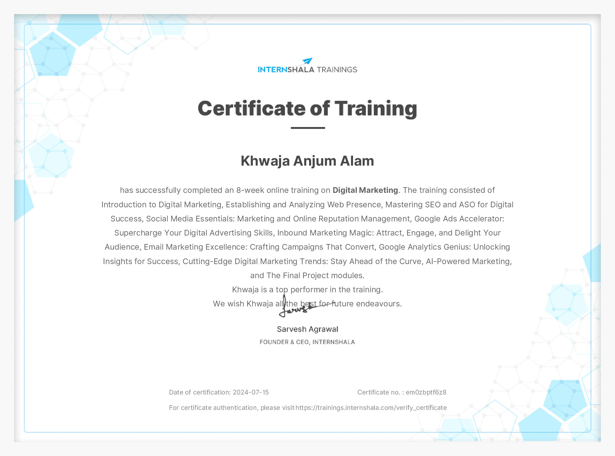 Certificate of completion