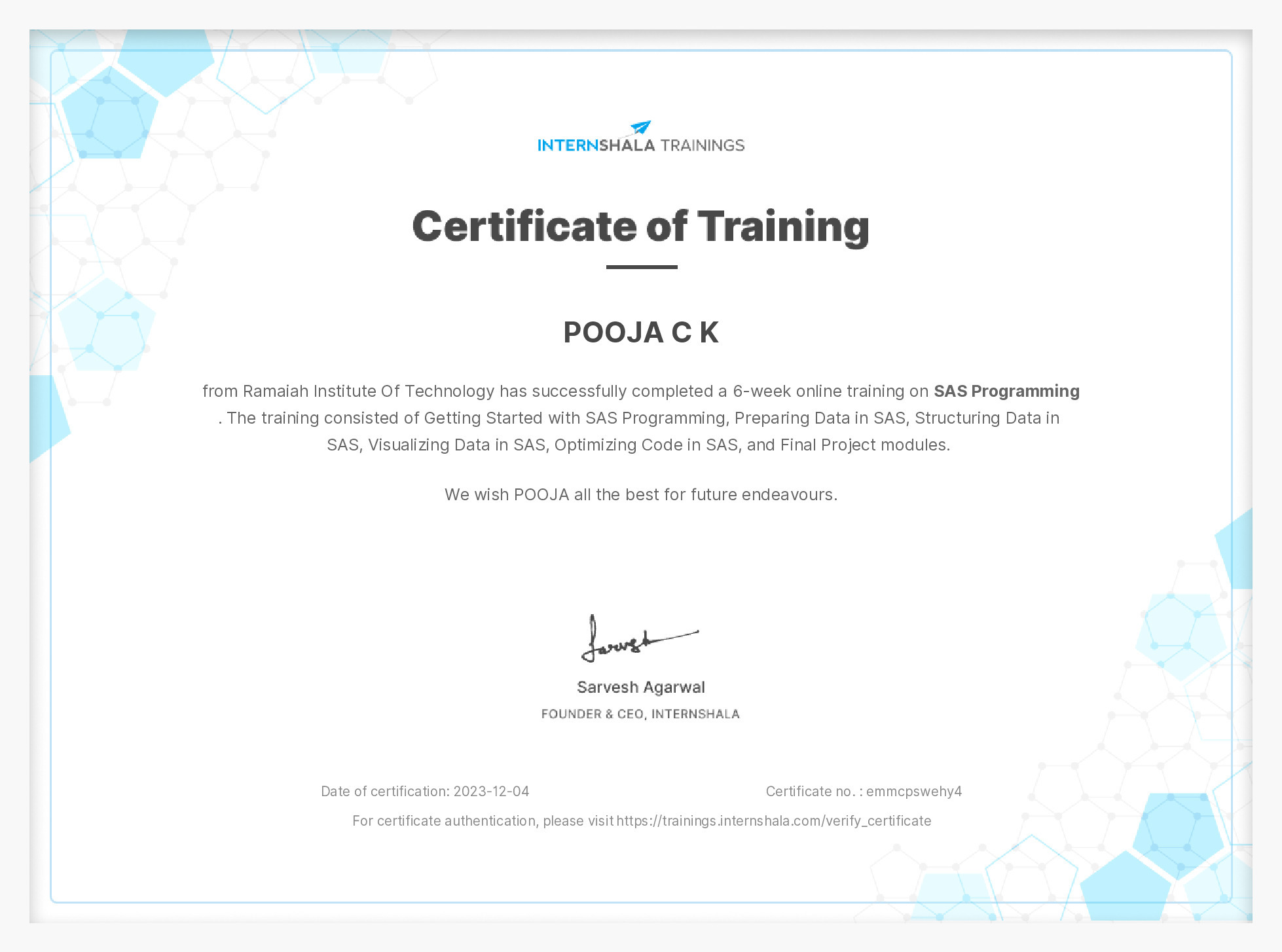 Certificate of completion