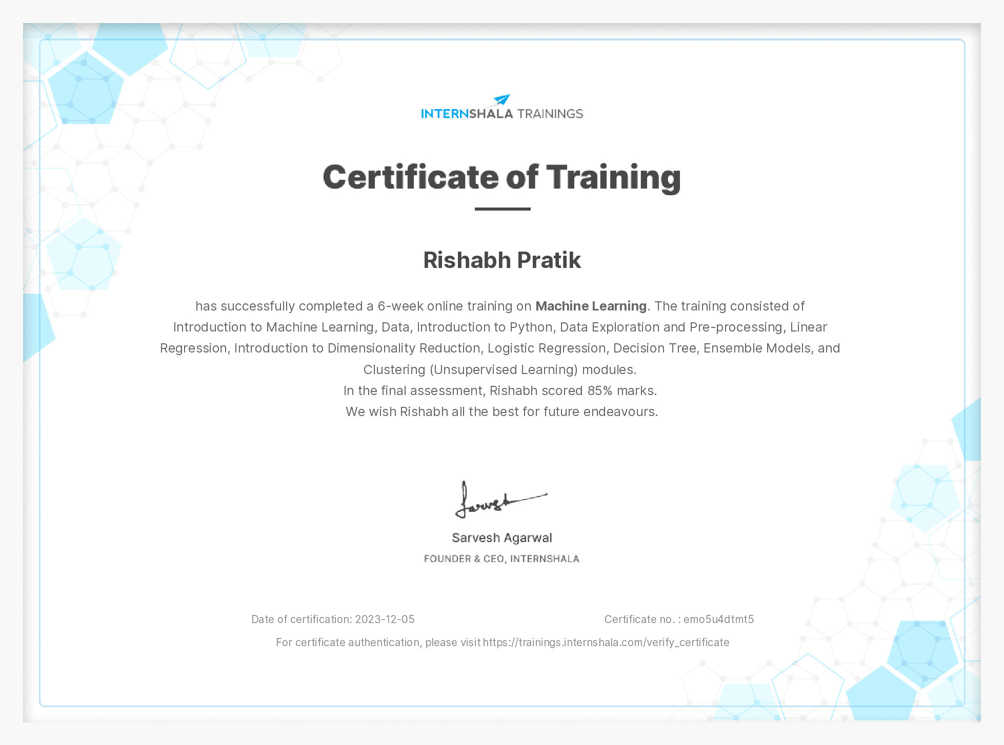 Certificate of completion