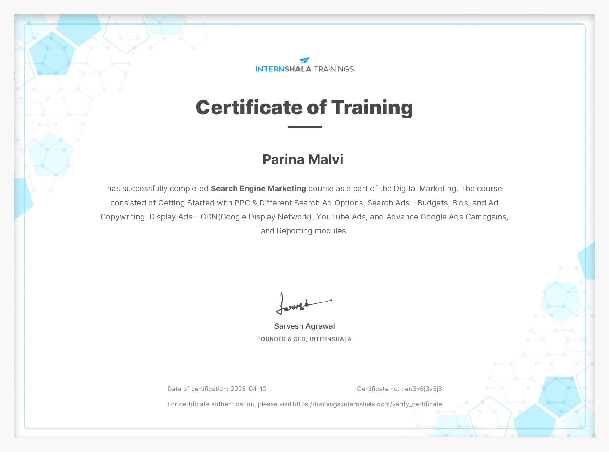 Certificate of completion