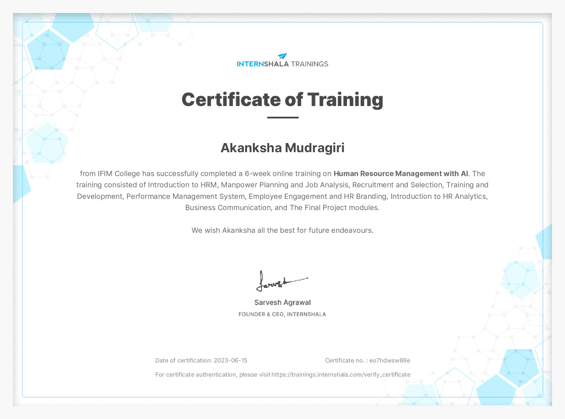 Certificate of completion