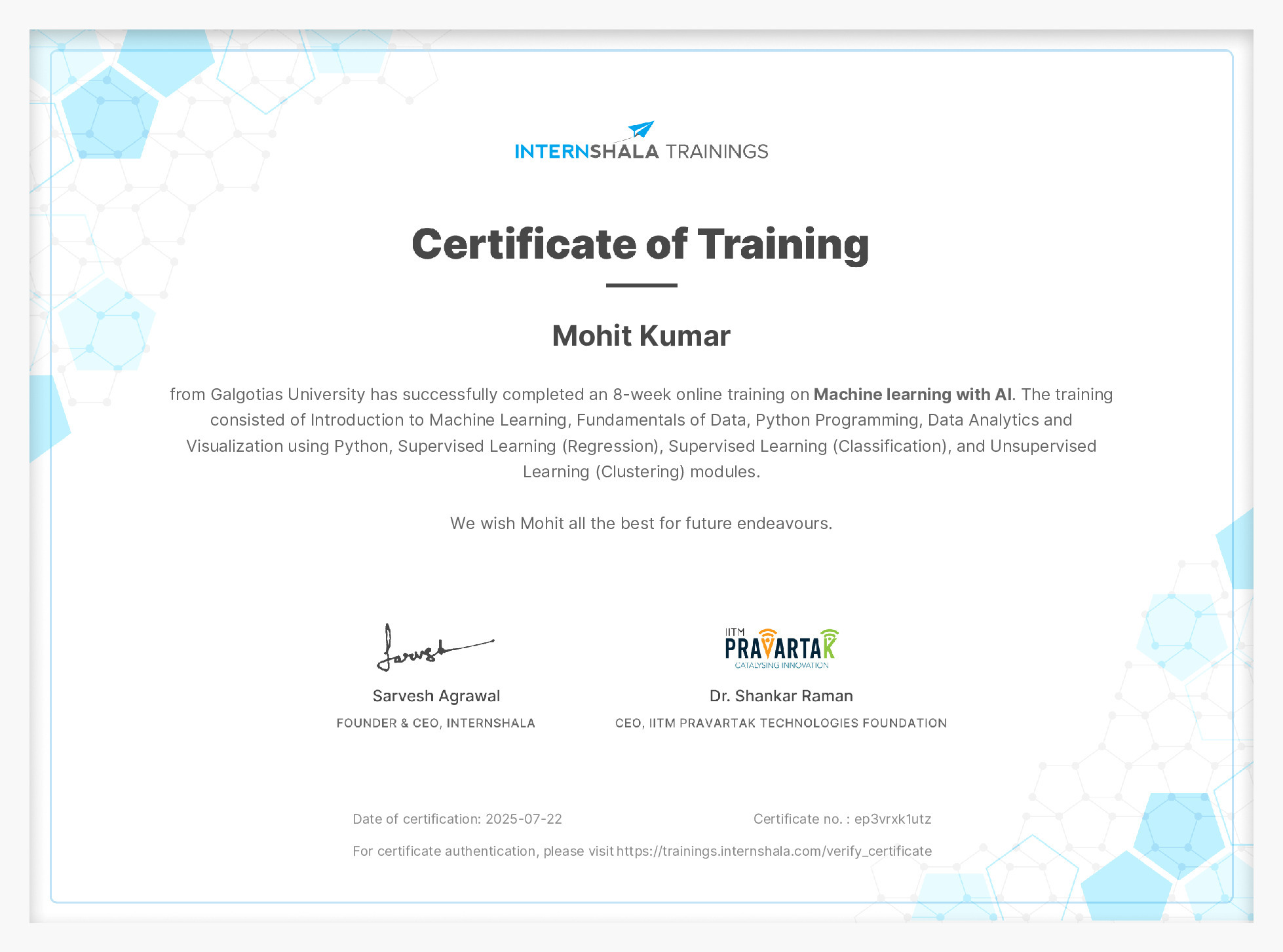 Certificate of completion