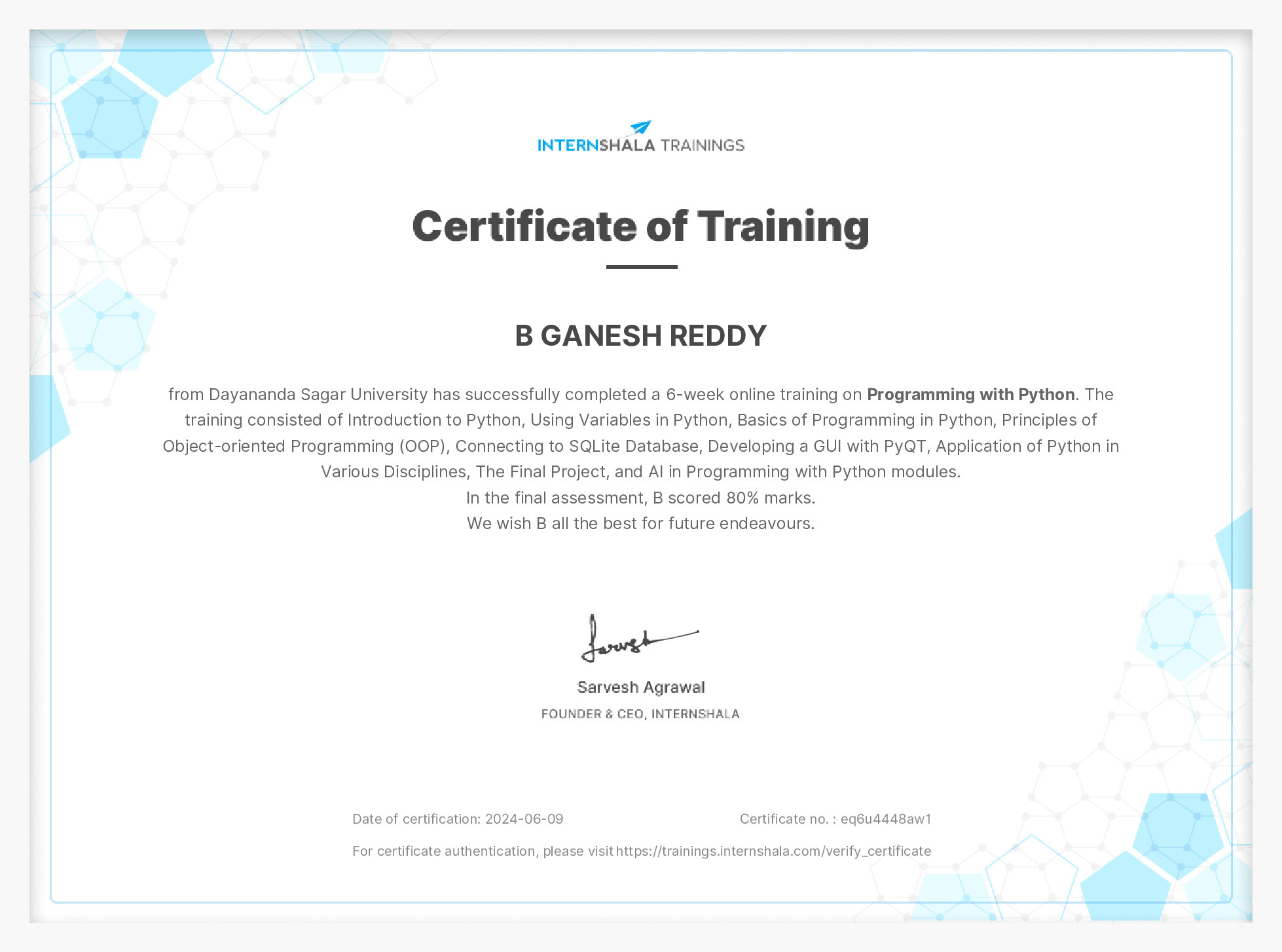 Certificate of completion