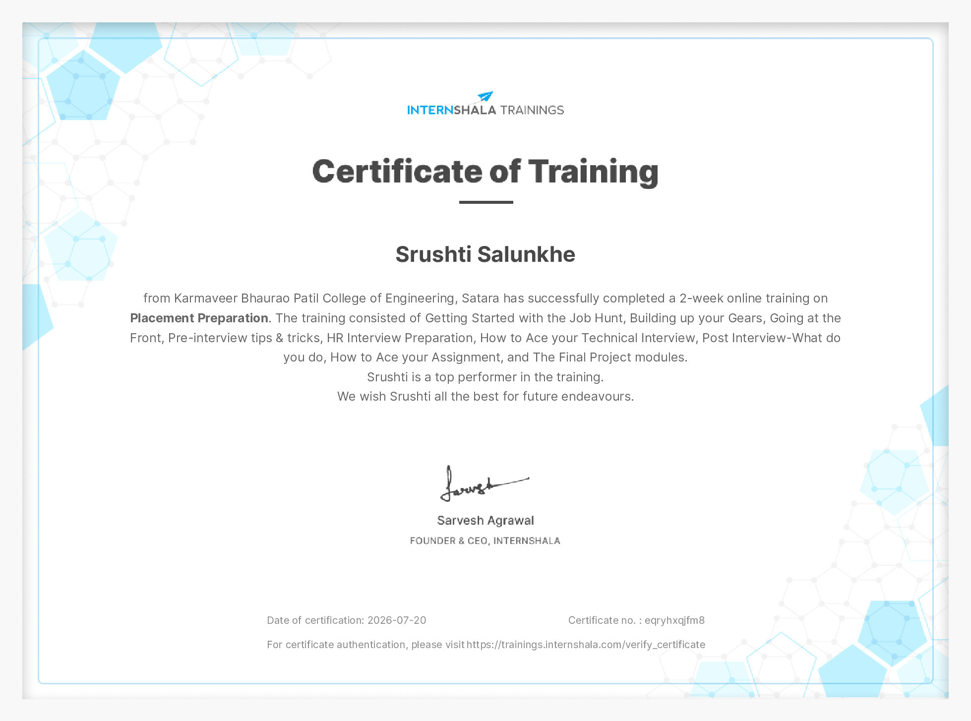Certificate of completion